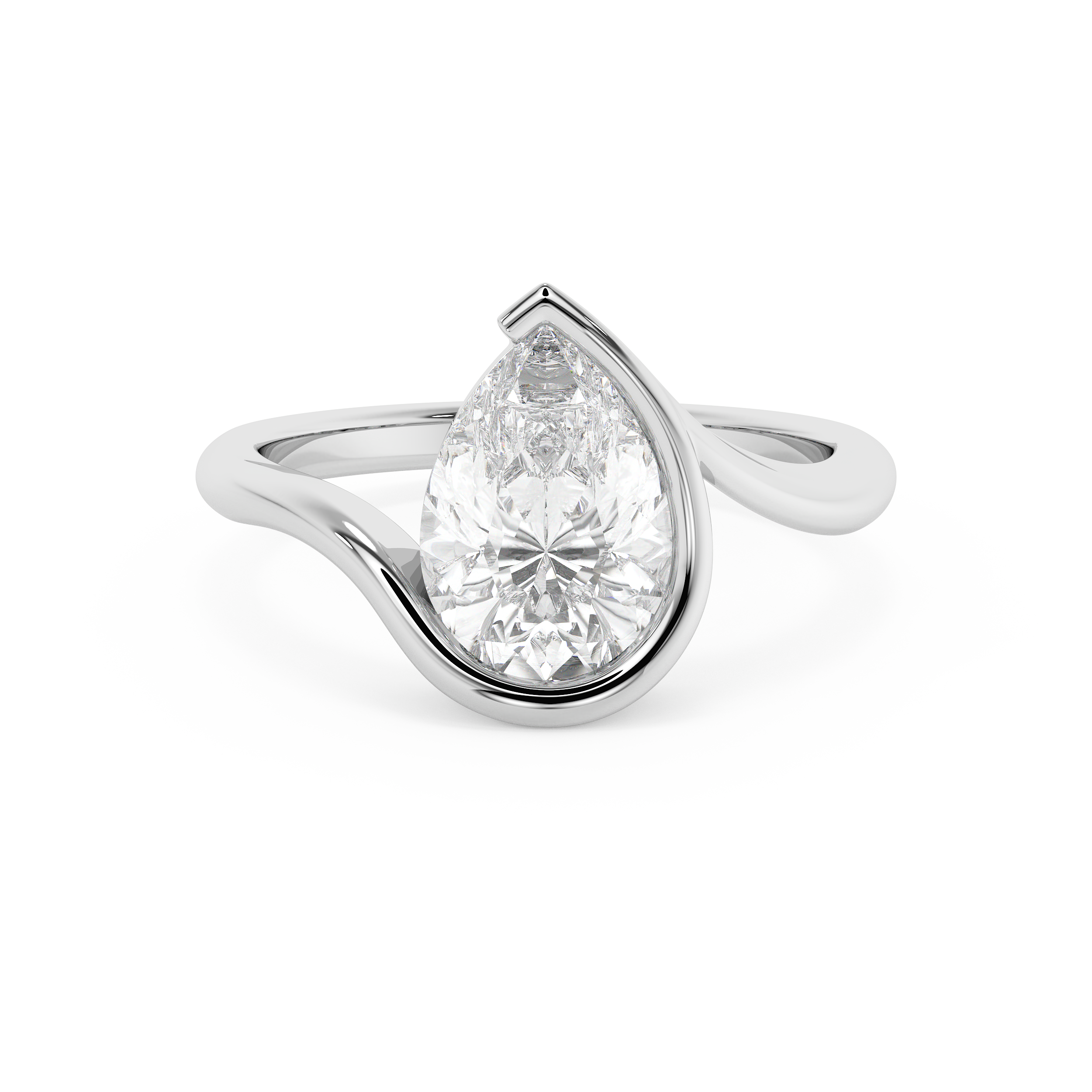 Pear Swirl Half Bezel Lab Grown Diamond Engagement Ring