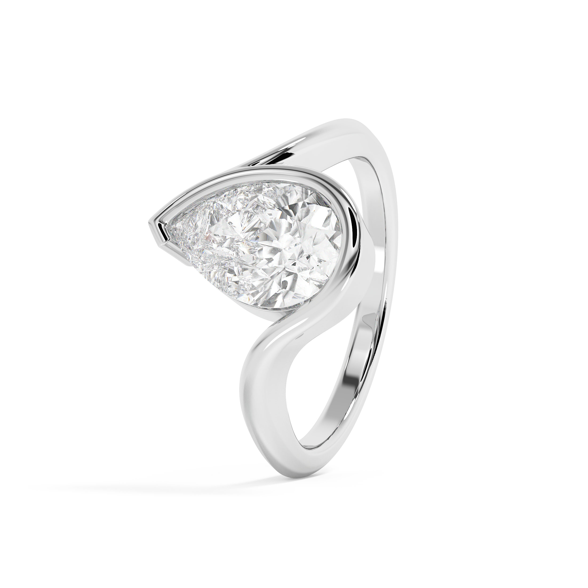 Pear Swirl Half Bezel Lab Grown Diamond Engagement Ring