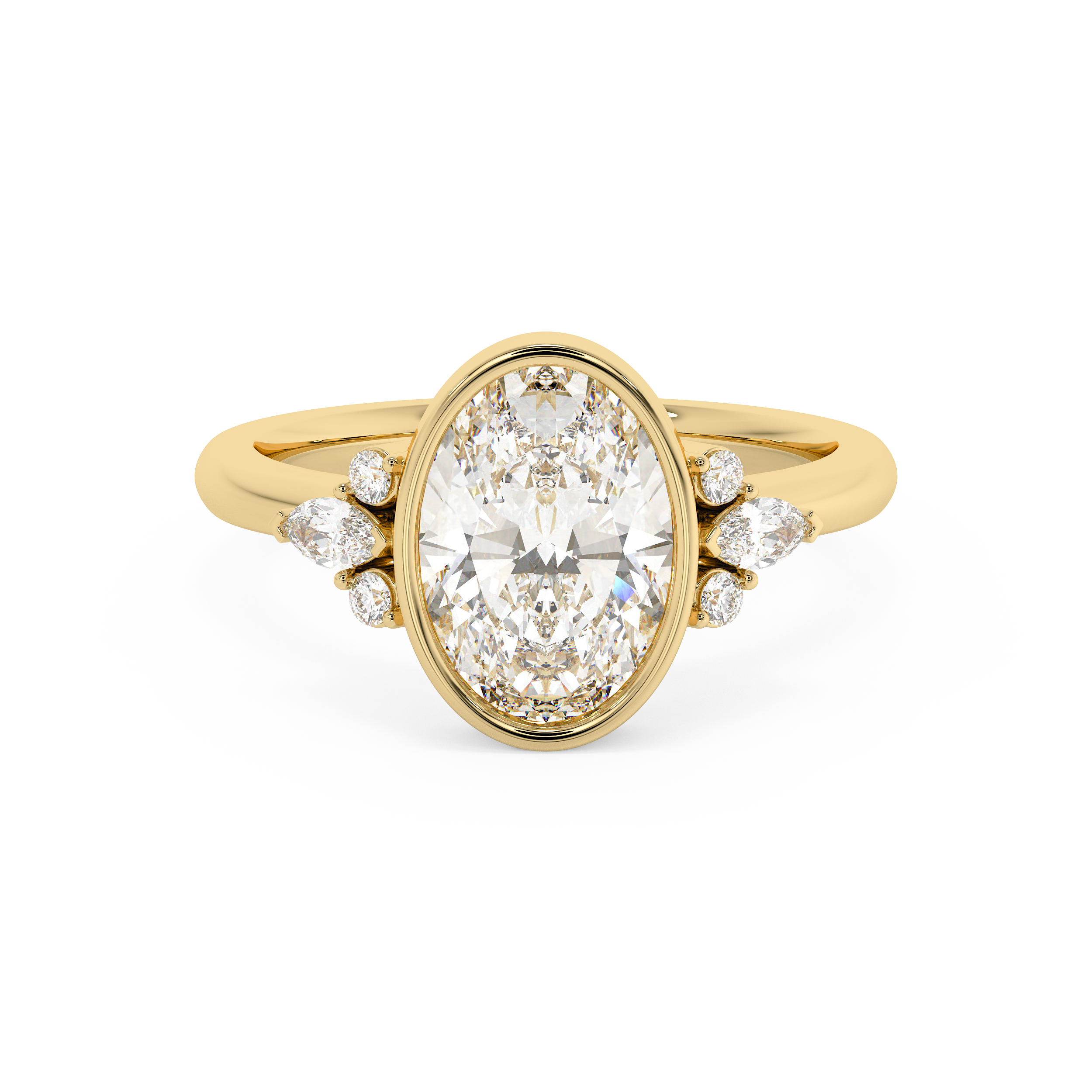 Oval Bezel Cluster Lab Grown Diamond Engagement Ring