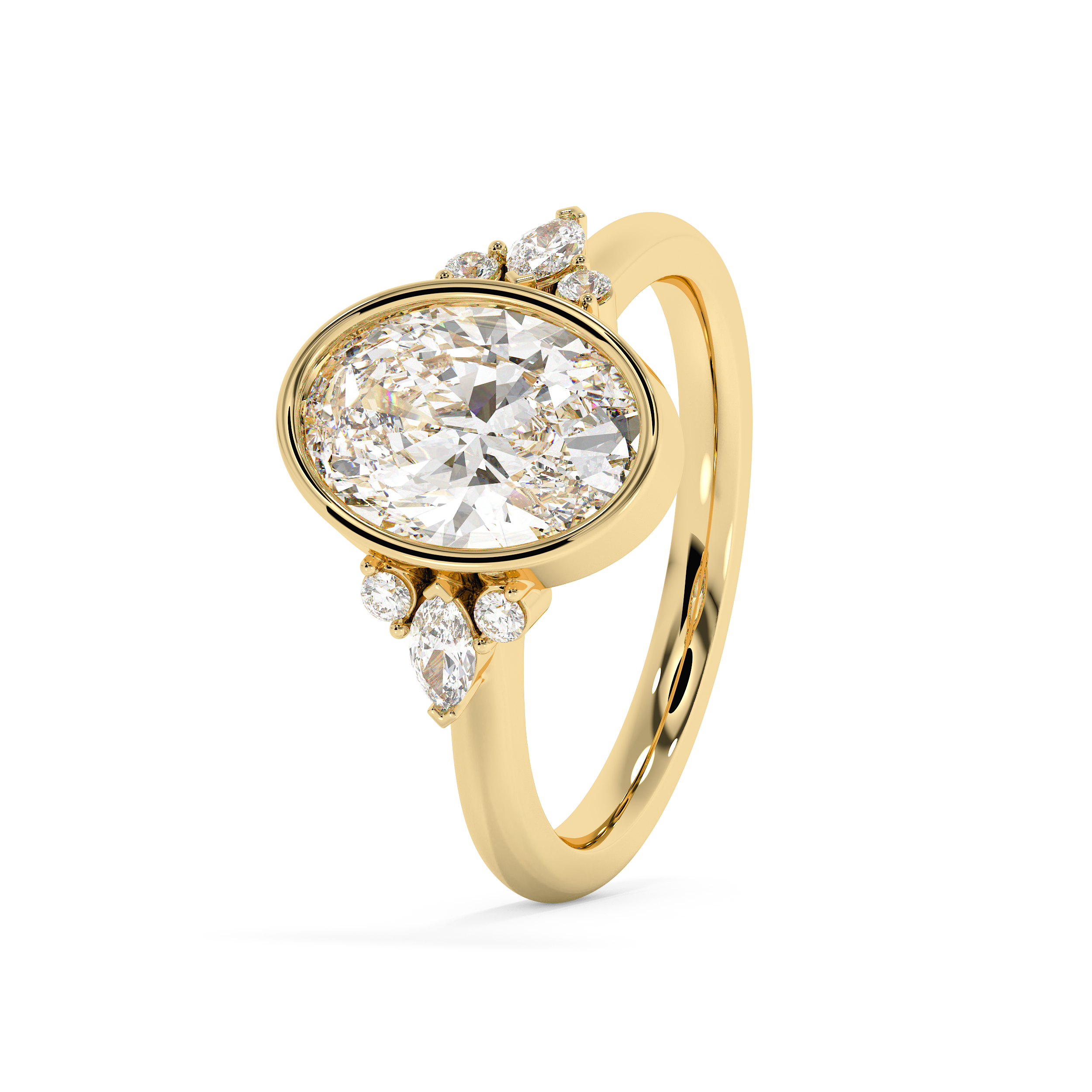 Oval Bezel Cluster Lab Grown Diamond Engagement Ring