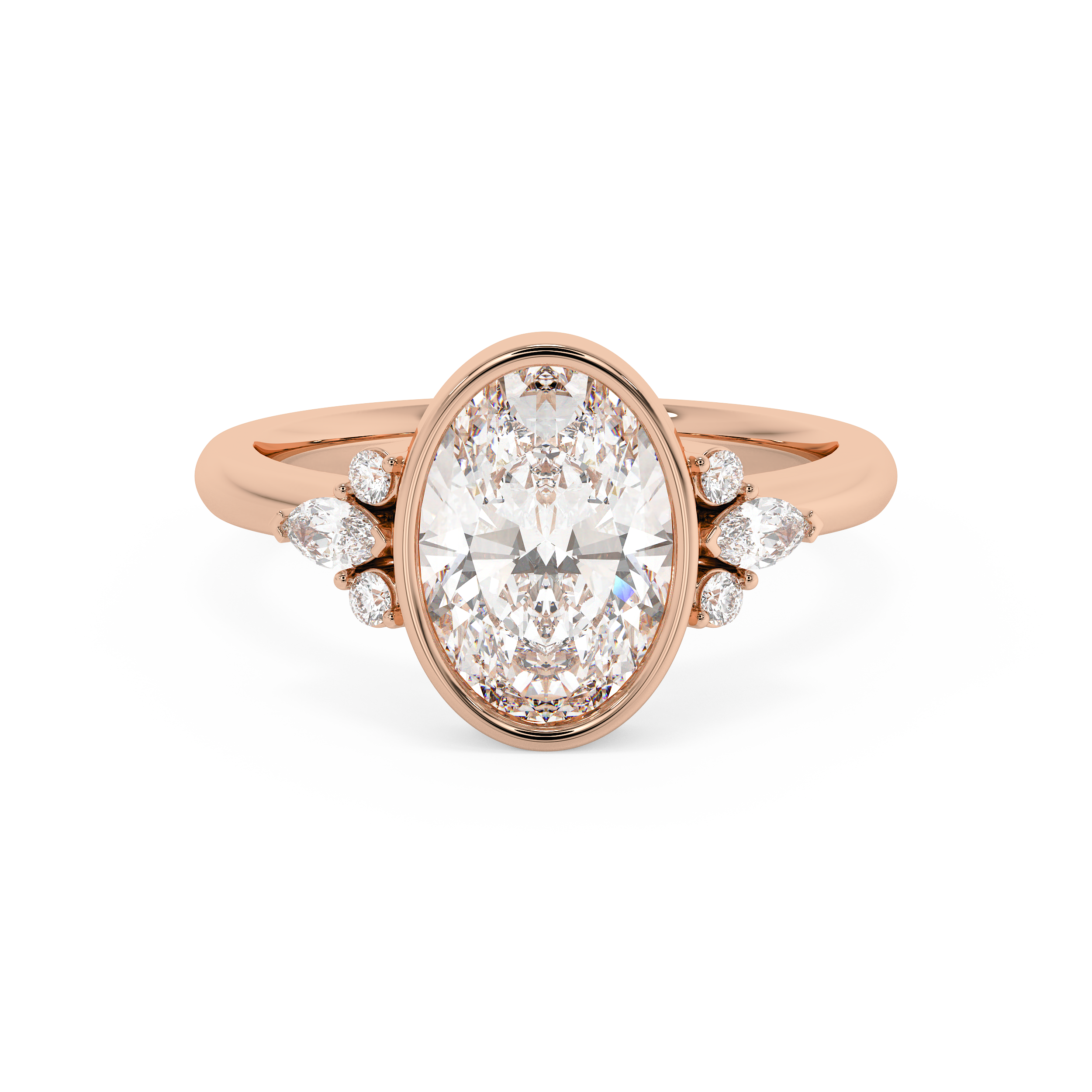 Oval Bezel Cluster Lab Grown Diamond Engagement Ring