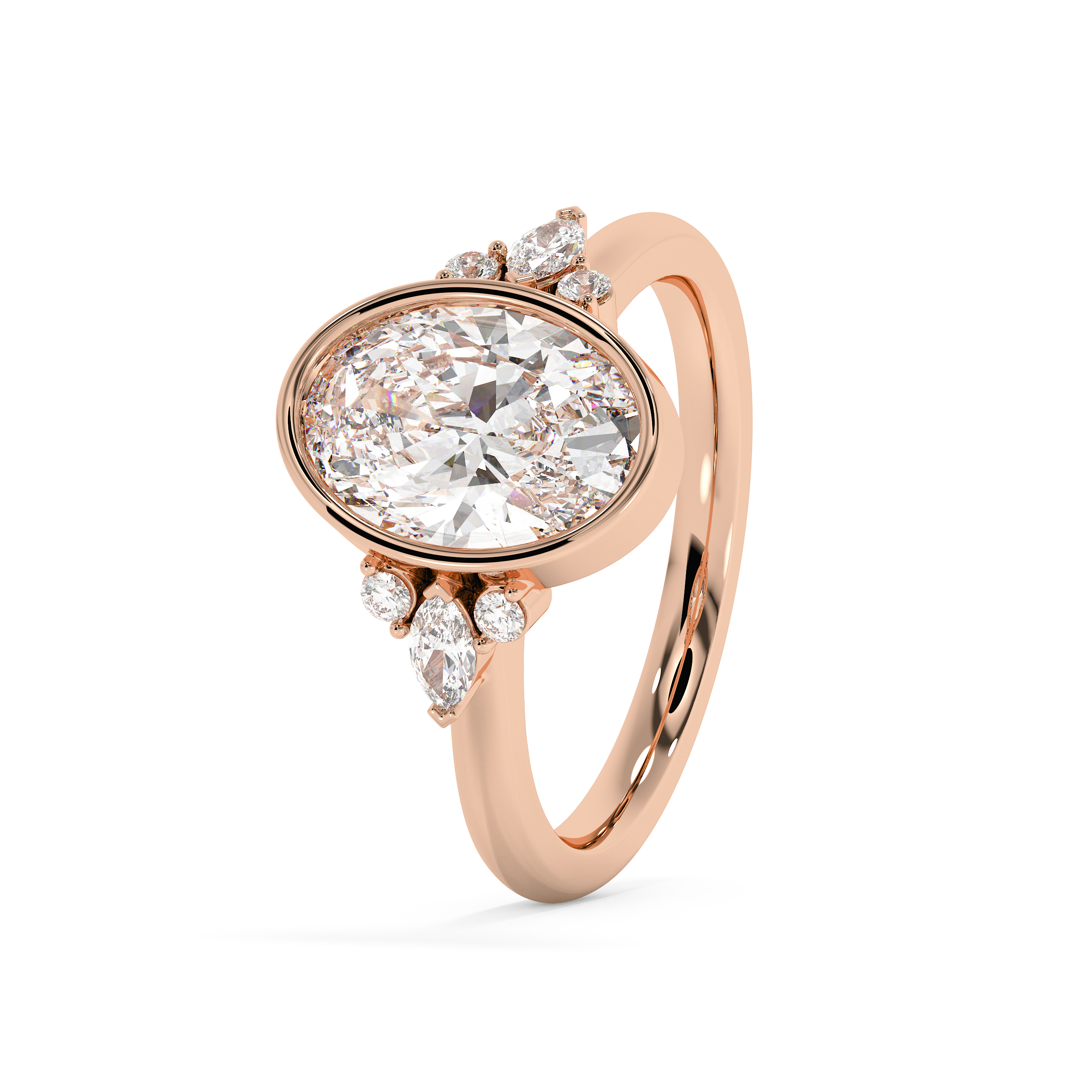Oval Bezel Cluster Lab Grown Diamond Engagement Ring