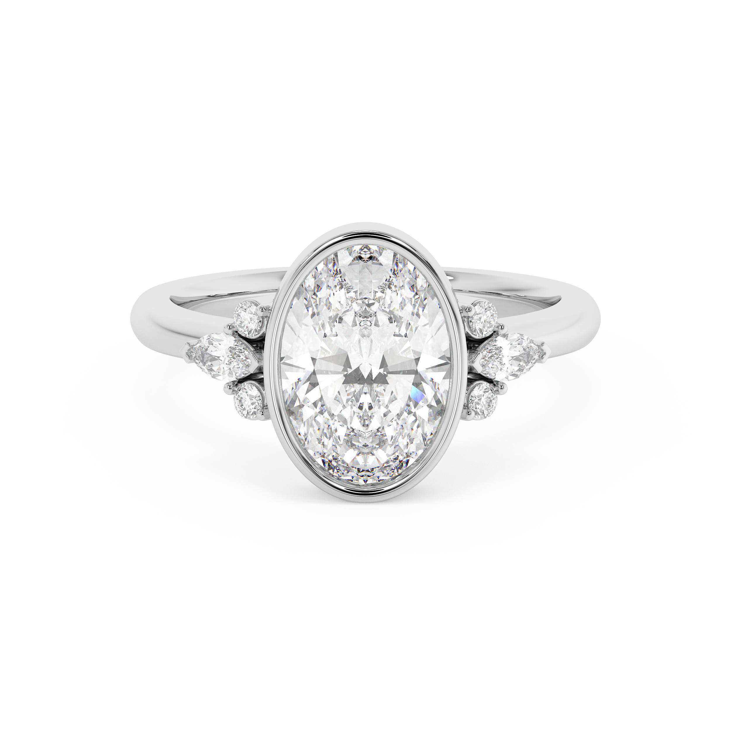 Oval Bezel Cluster Lab Grown Diamond Engagement Ring