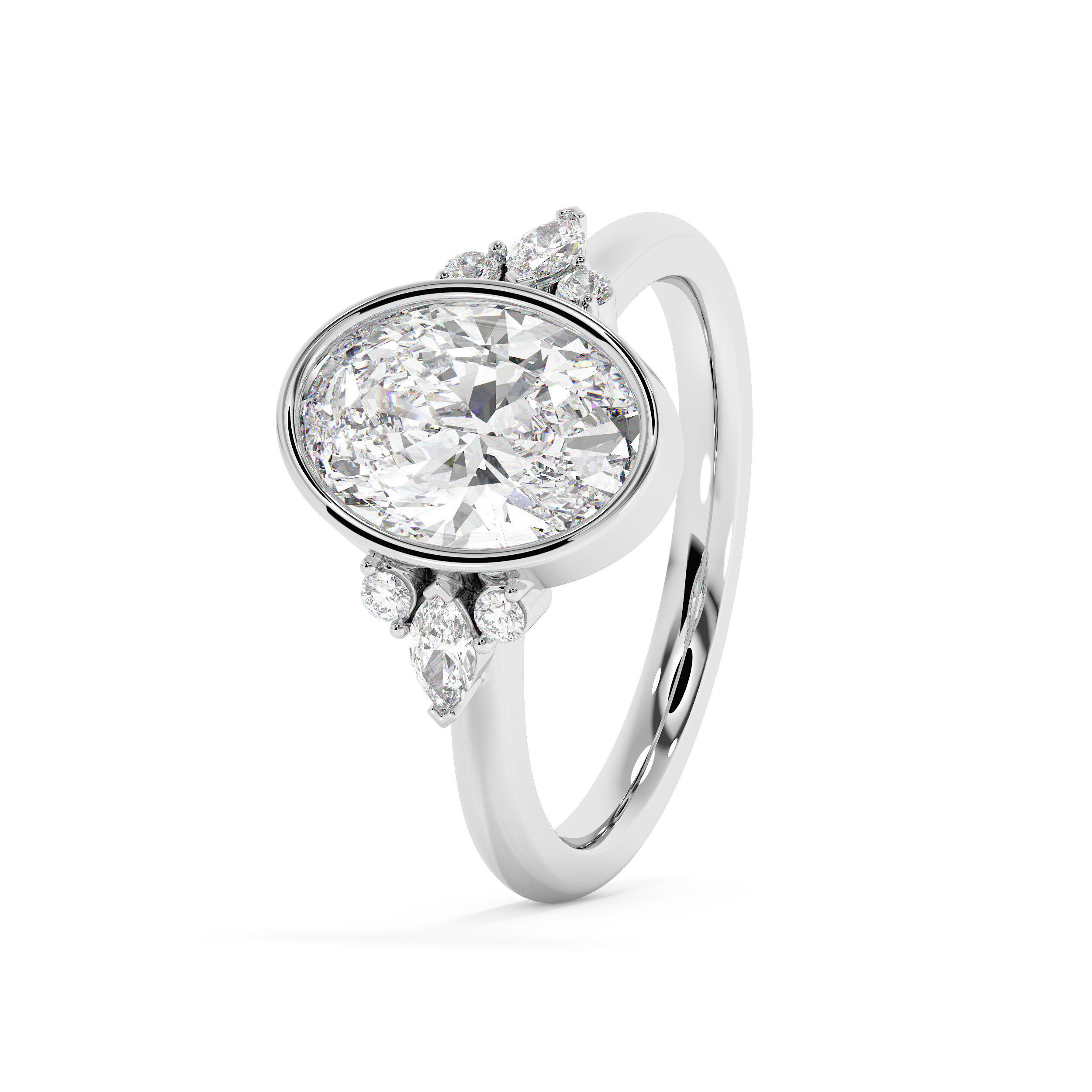 Oval Bezel Cluster Lab Grown Diamond Engagement Ring