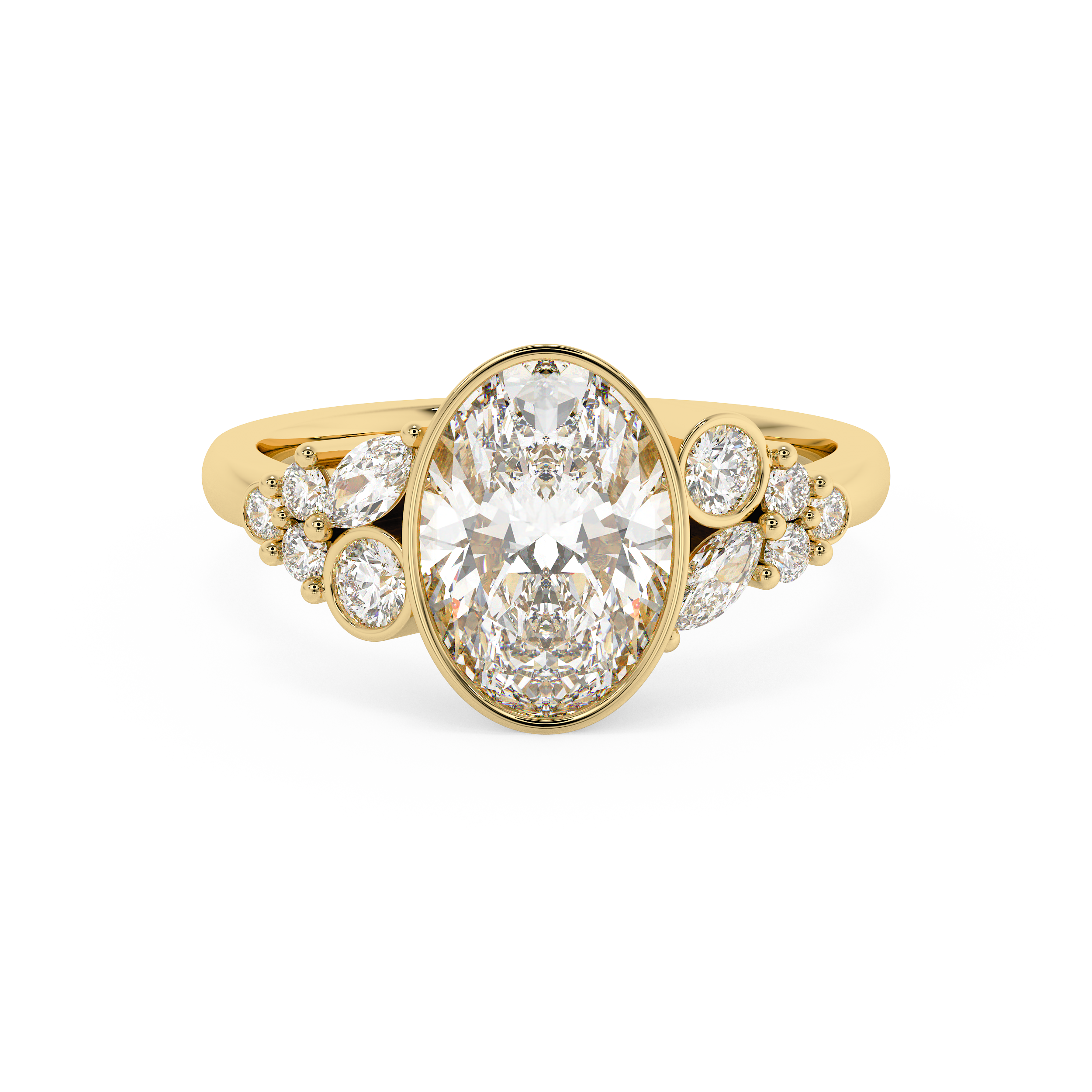 Oval Bezel Cluster Lab Grown Diamond Engagement Ring