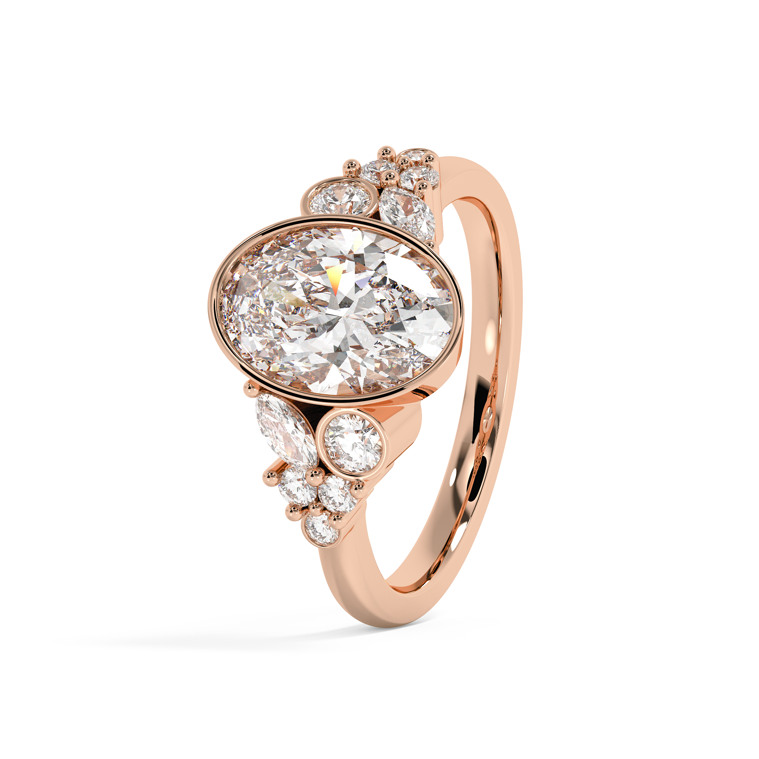 Oval Bezel Cluster Lab Grown Diamond Engagement Ring