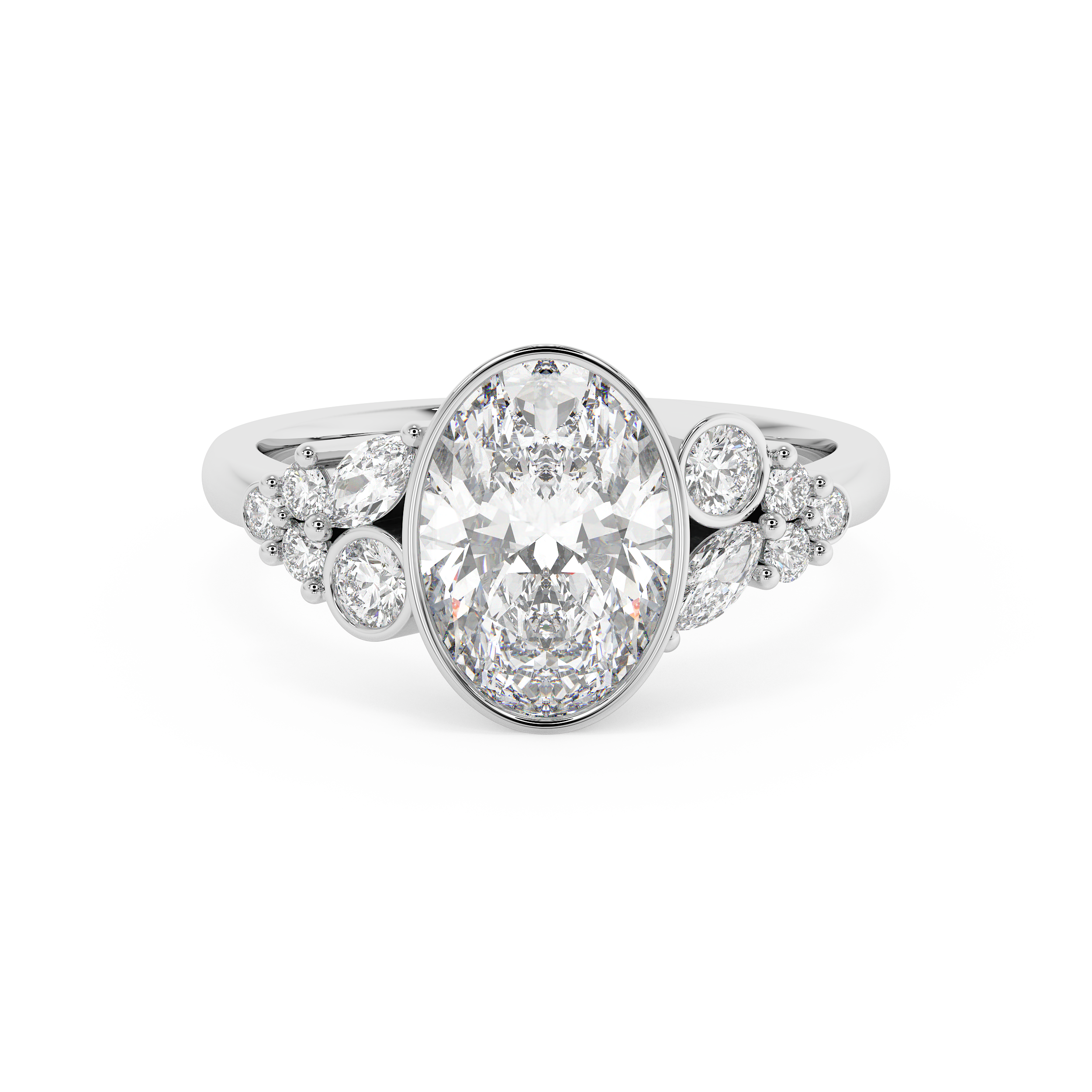 Oval Bezel Cluster Lab Grown Diamond Engagement Ring