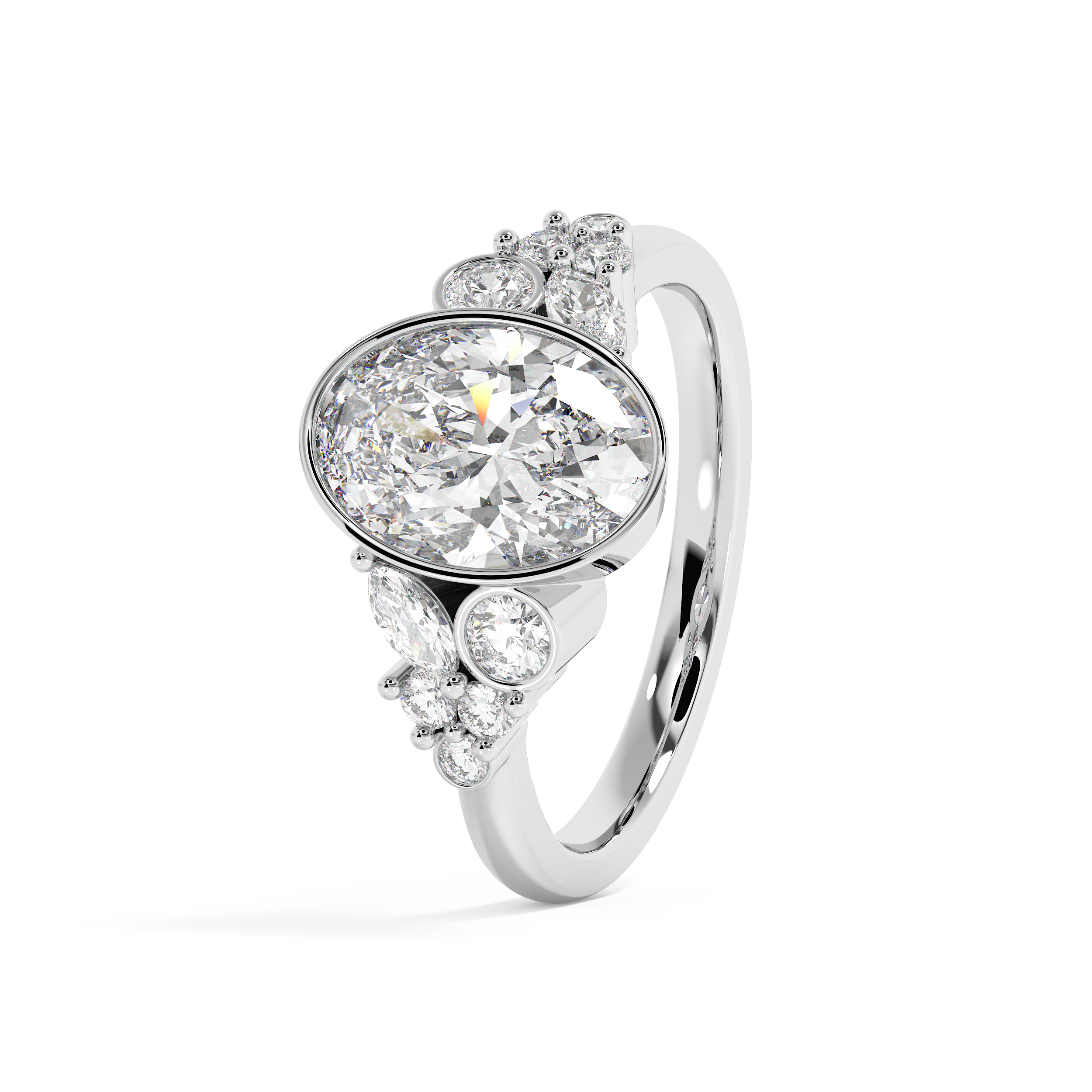 Oval Bezel Cluster Lab Grown Diamond Engagement Ring