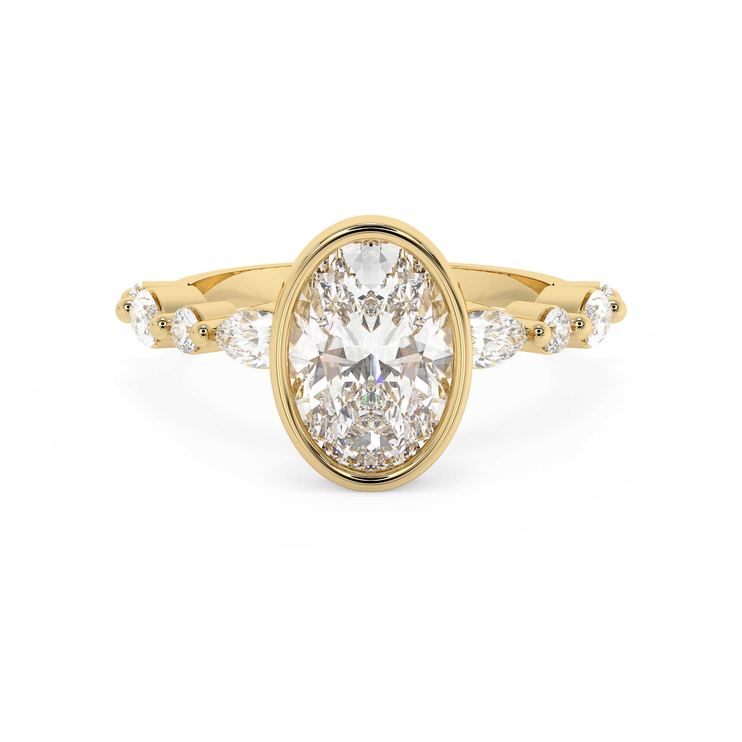 Oval Bezel Pave Lab Grown Diamond Engagement Ring