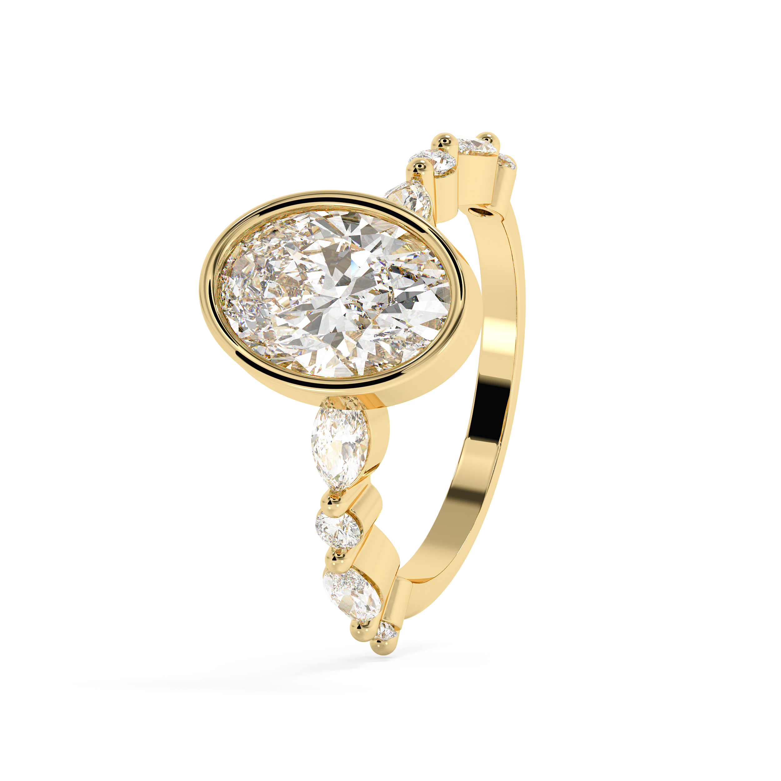 Oval Bezel Pave Lab Grown Diamond Engagement Ring