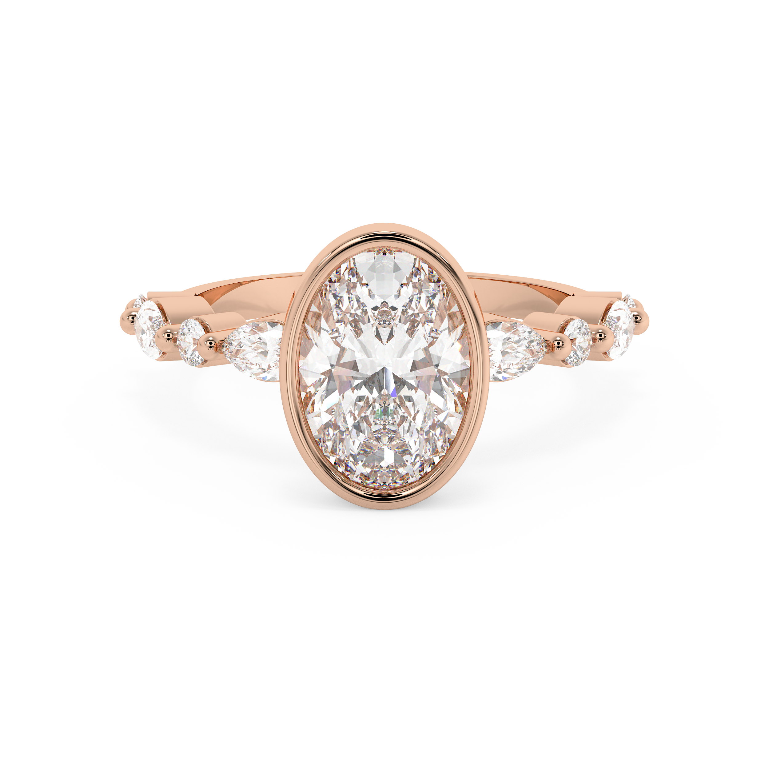 Oval Bezel Pave Lab Grown Diamond Engagement Ring