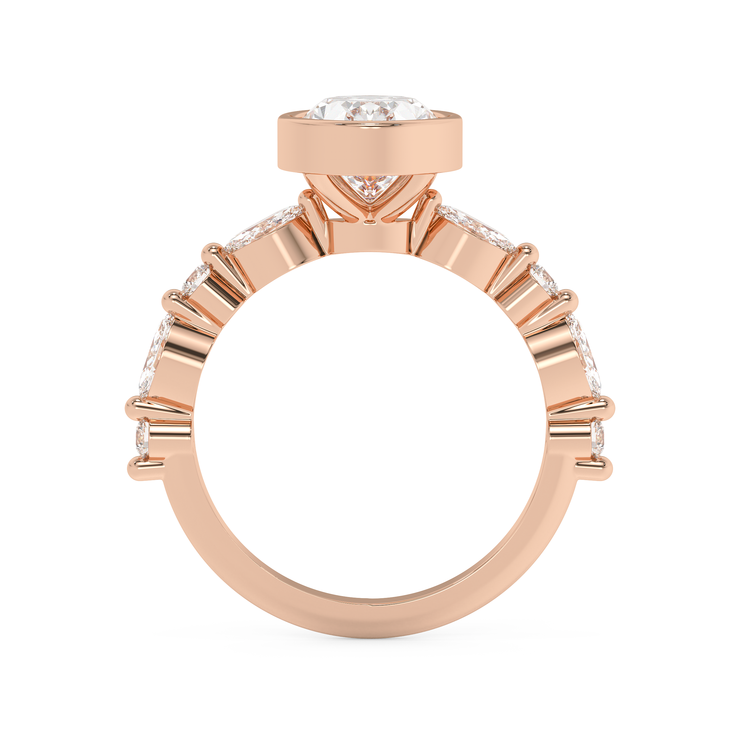 Oval Bezel Pave Lab Grown Diamond Engagement Ring