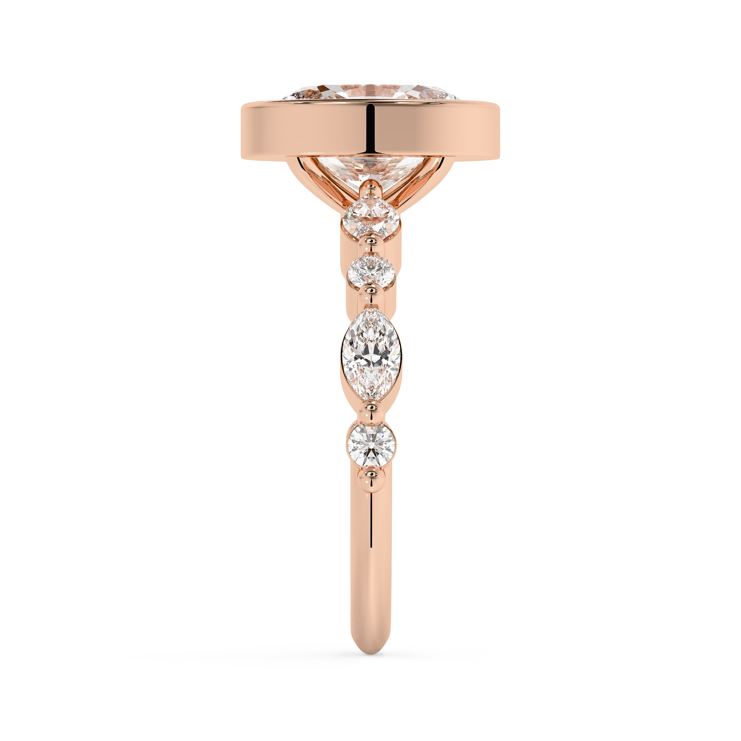 Oval Bezel Pave Lab Grown Diamond Engagement Ring
