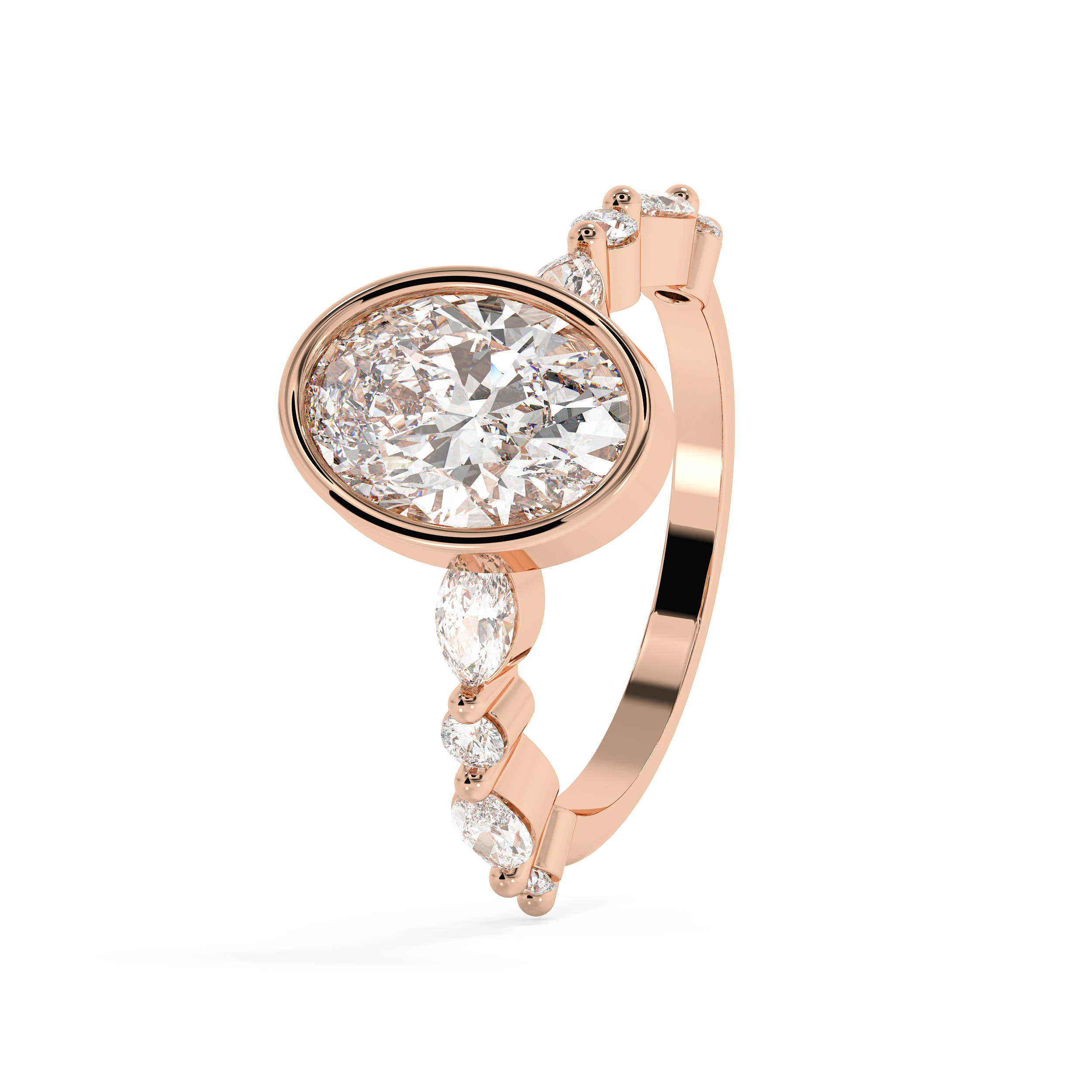 Oval Bezel Pave Lab Grown Diamond Engagement Ring