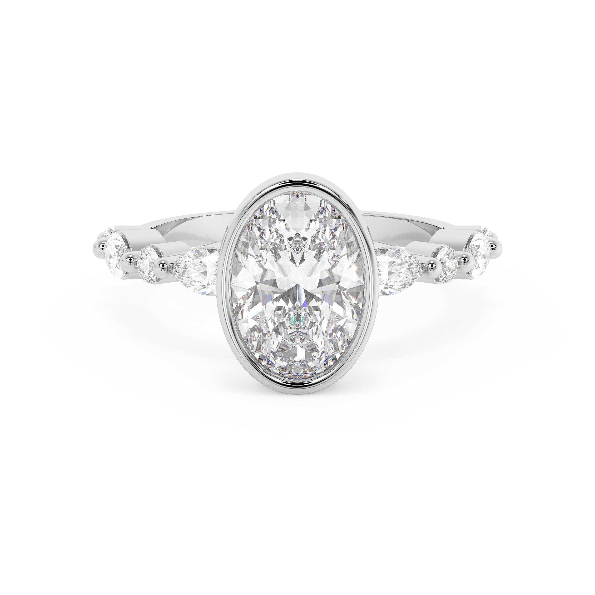 Oval Bezel Pave Lab Grown Diamond Engagement Ring