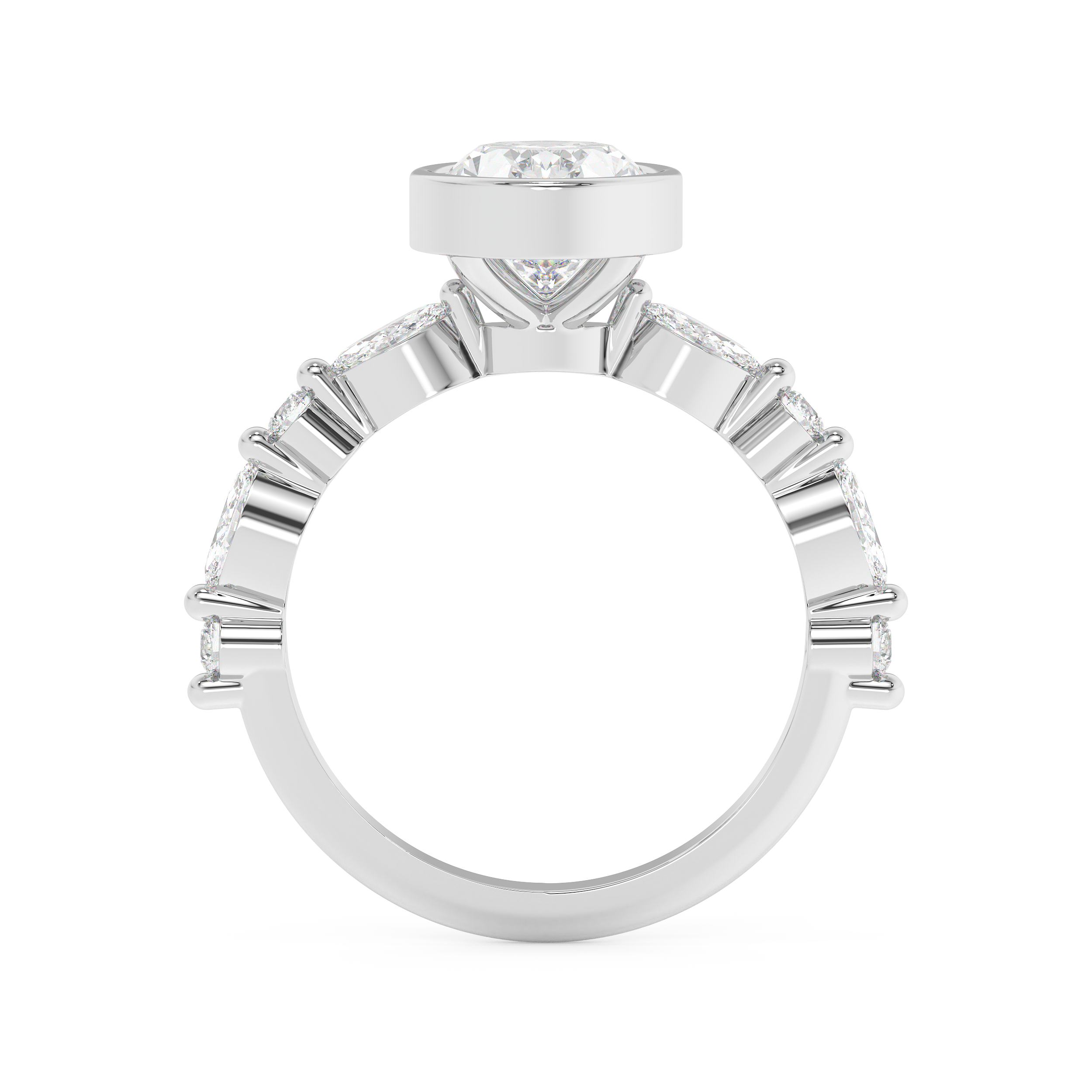 Oval Bezel Pave Lab Grown Diamond Engagement Ring