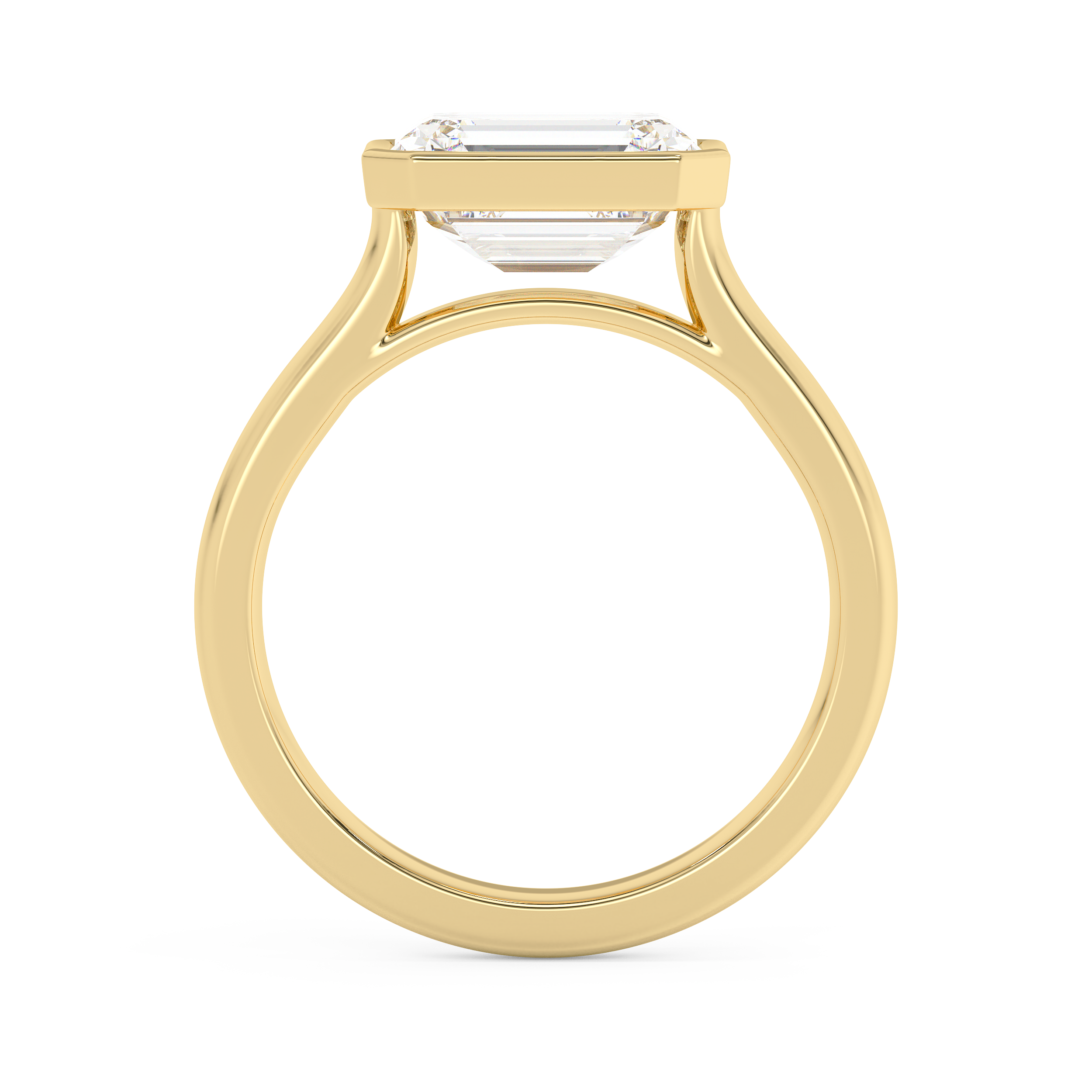 East West Emerald Bezel Lab Grown Diamond Engagement Ring