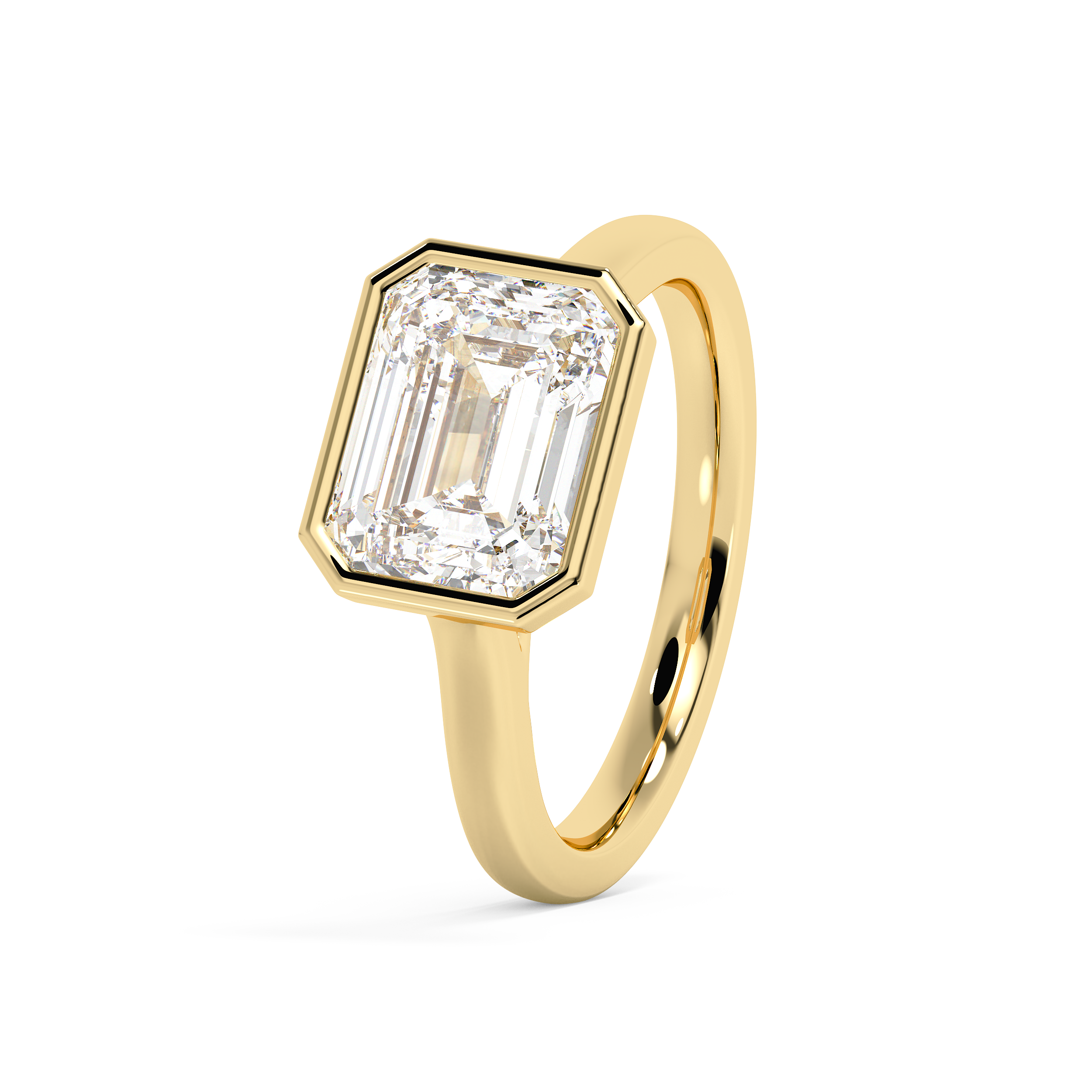 East West Emerald Bezel Lab Grown Diamond Engagement Ring