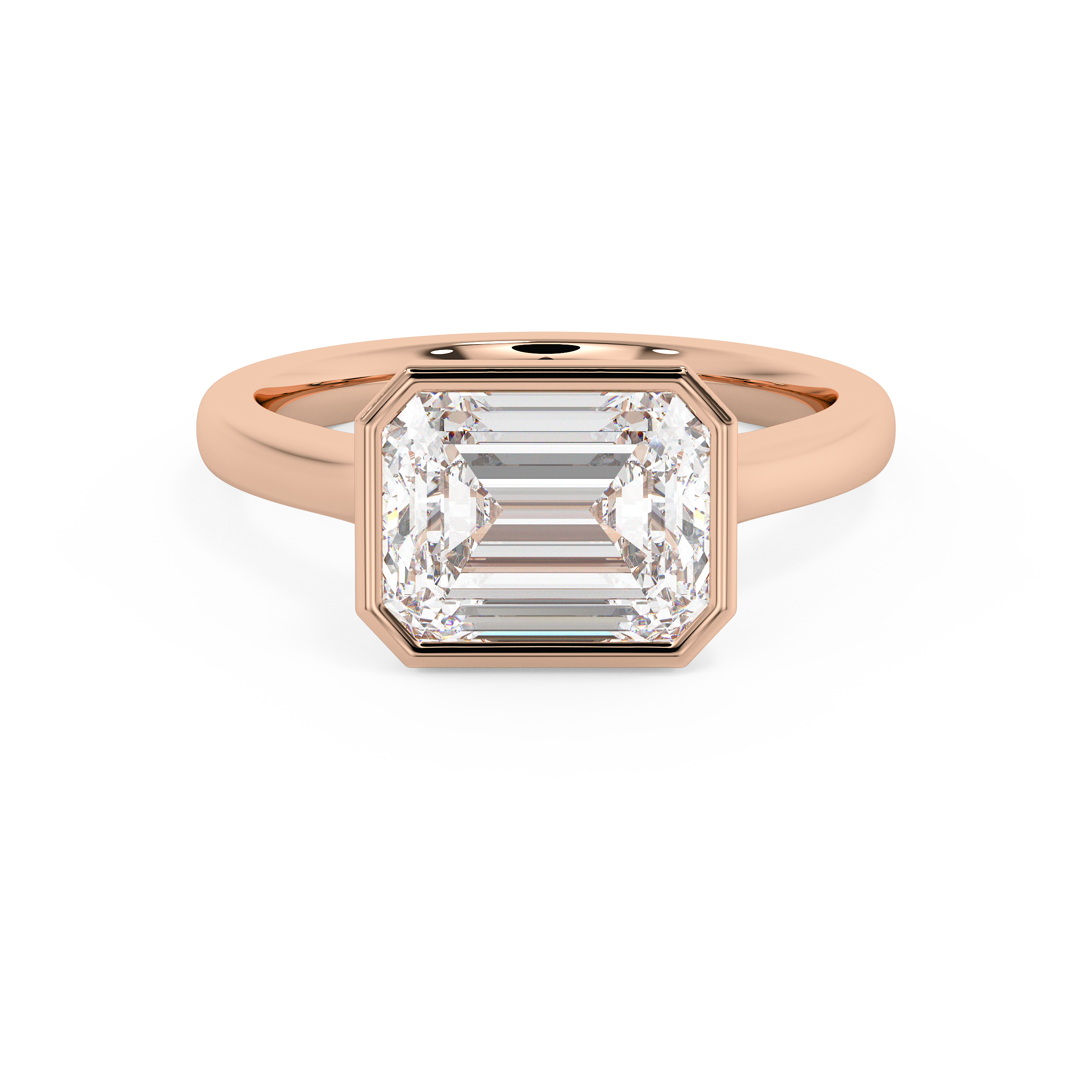 East West Emerald Bezel Lab Grown Diamond Engagement Ring