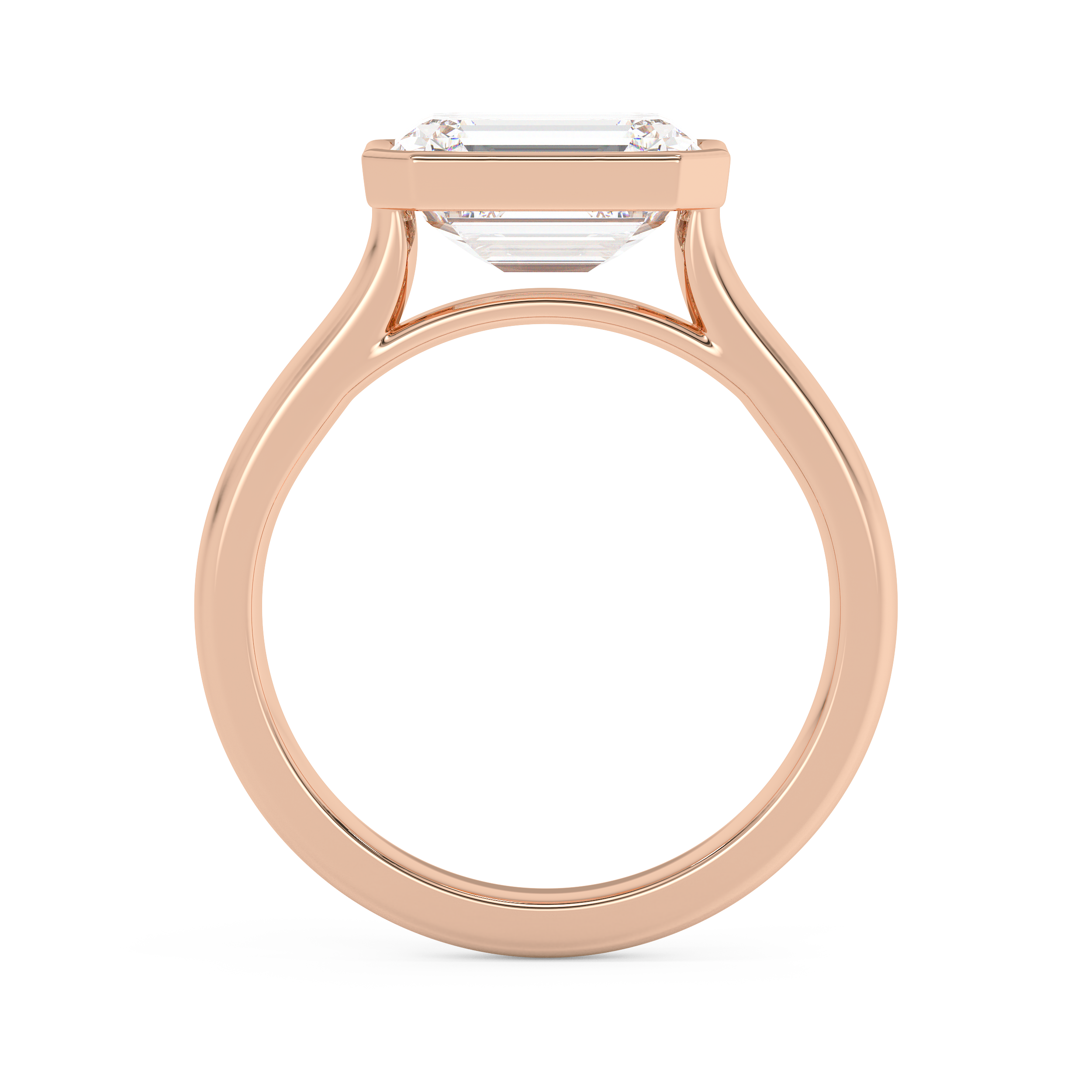 East West Emerald Bezel Lab Grown Diamond Engagement Ring