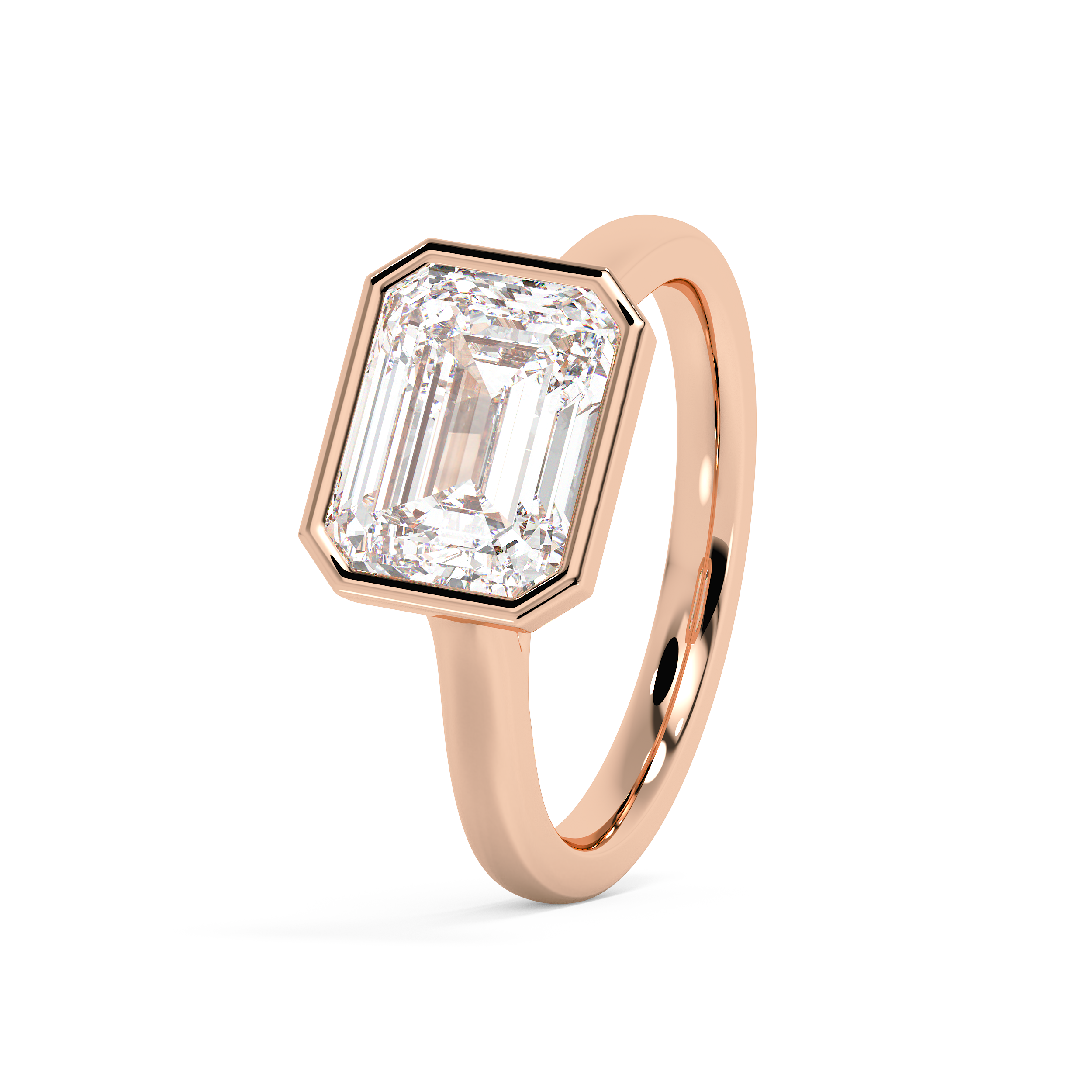 East West Emerald Bezel Lab Grown Diamond Engagement Ring