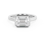 East West Emerald Bezel Lab Grown Diamond Engagement Ring