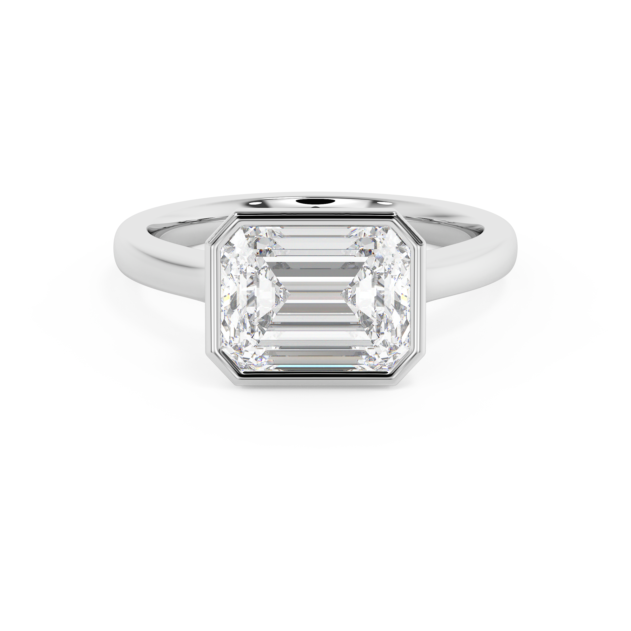 East West Emerald Bezel Lab Grown Diamond Engagement Ring