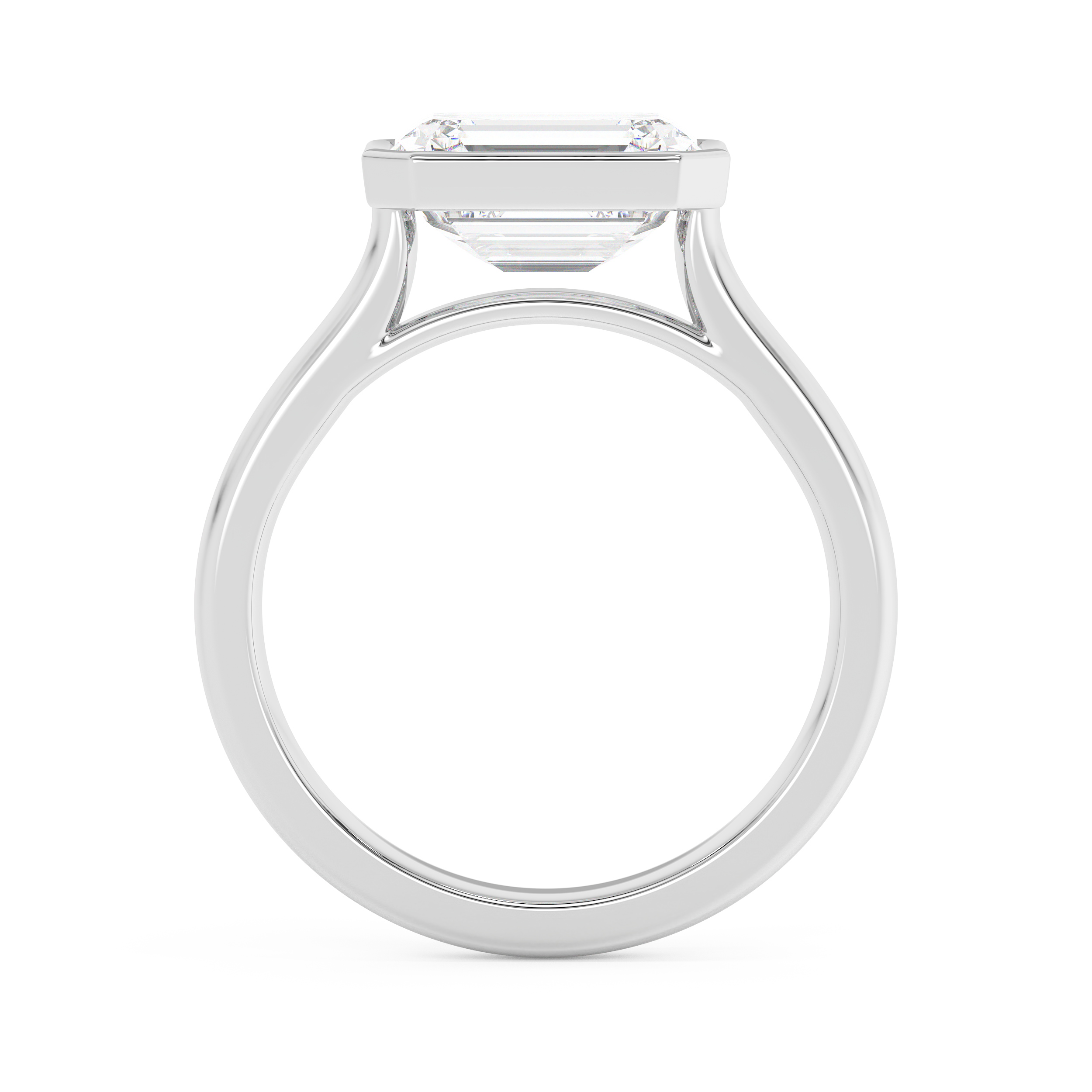 East West Emerald Bezel Lab Grown Diamond Engagement Ring