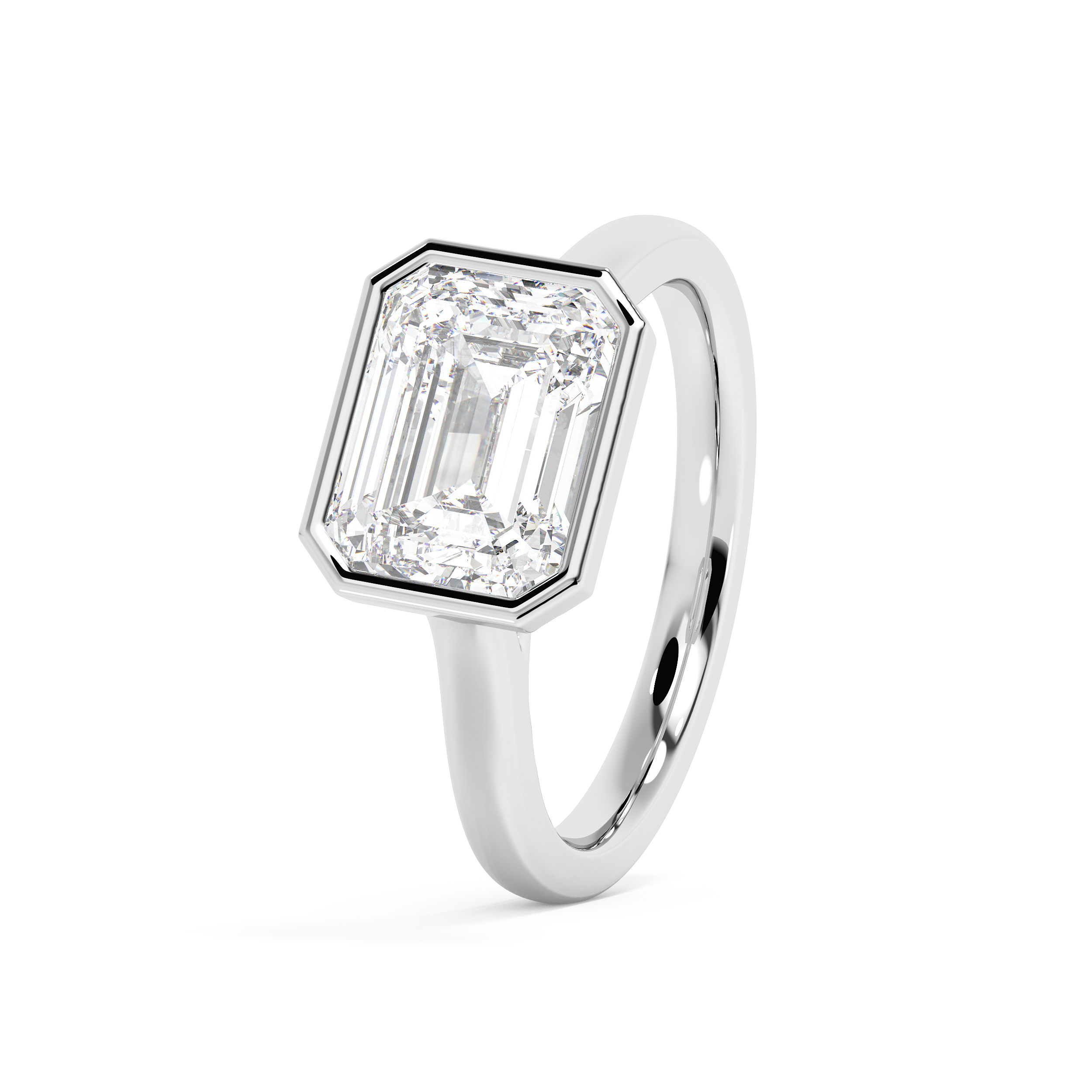 East West Emerald Bezel Lab Grown Diamond Engagement Ring