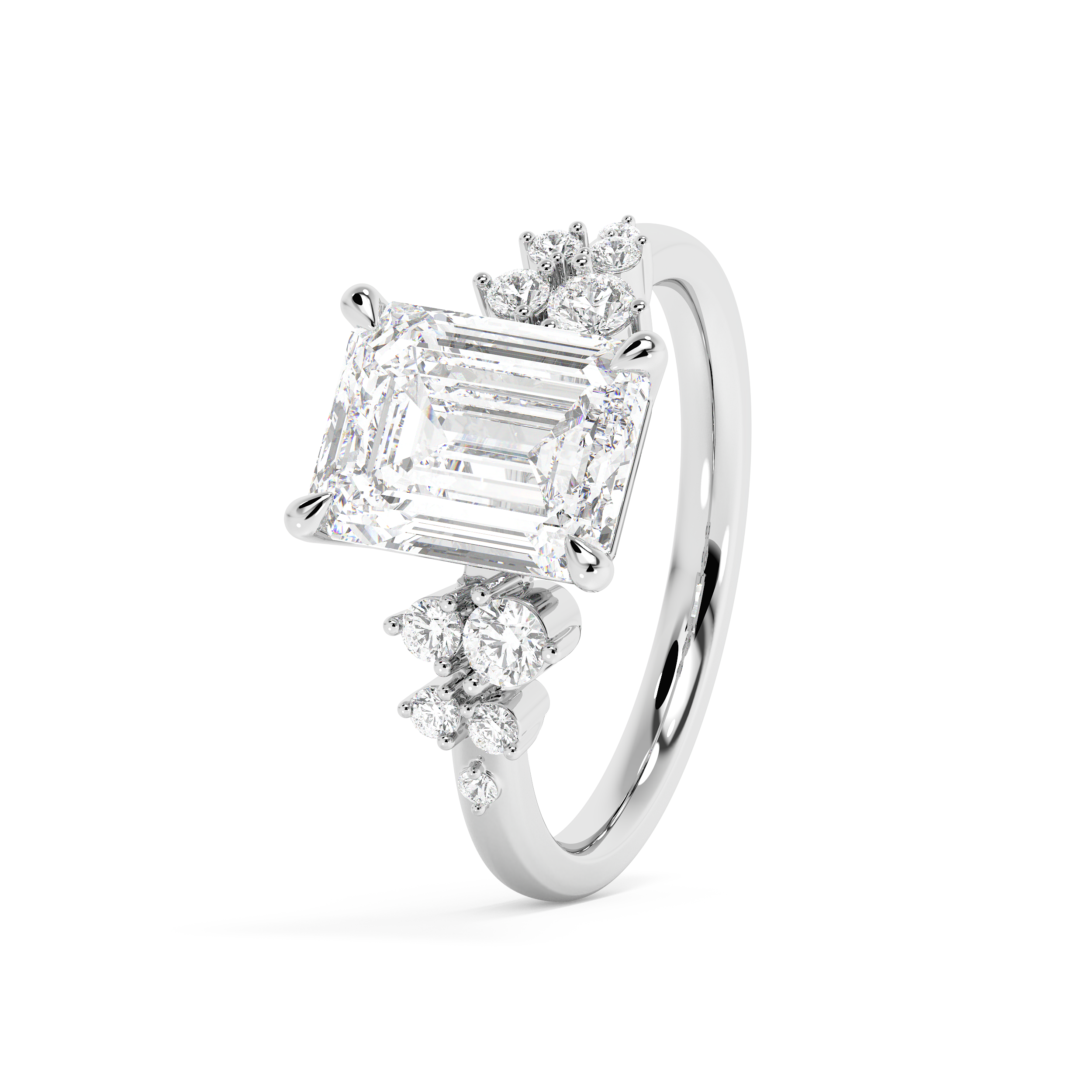 Emerald Cluster Lab Grown Diamond Engagement Ring