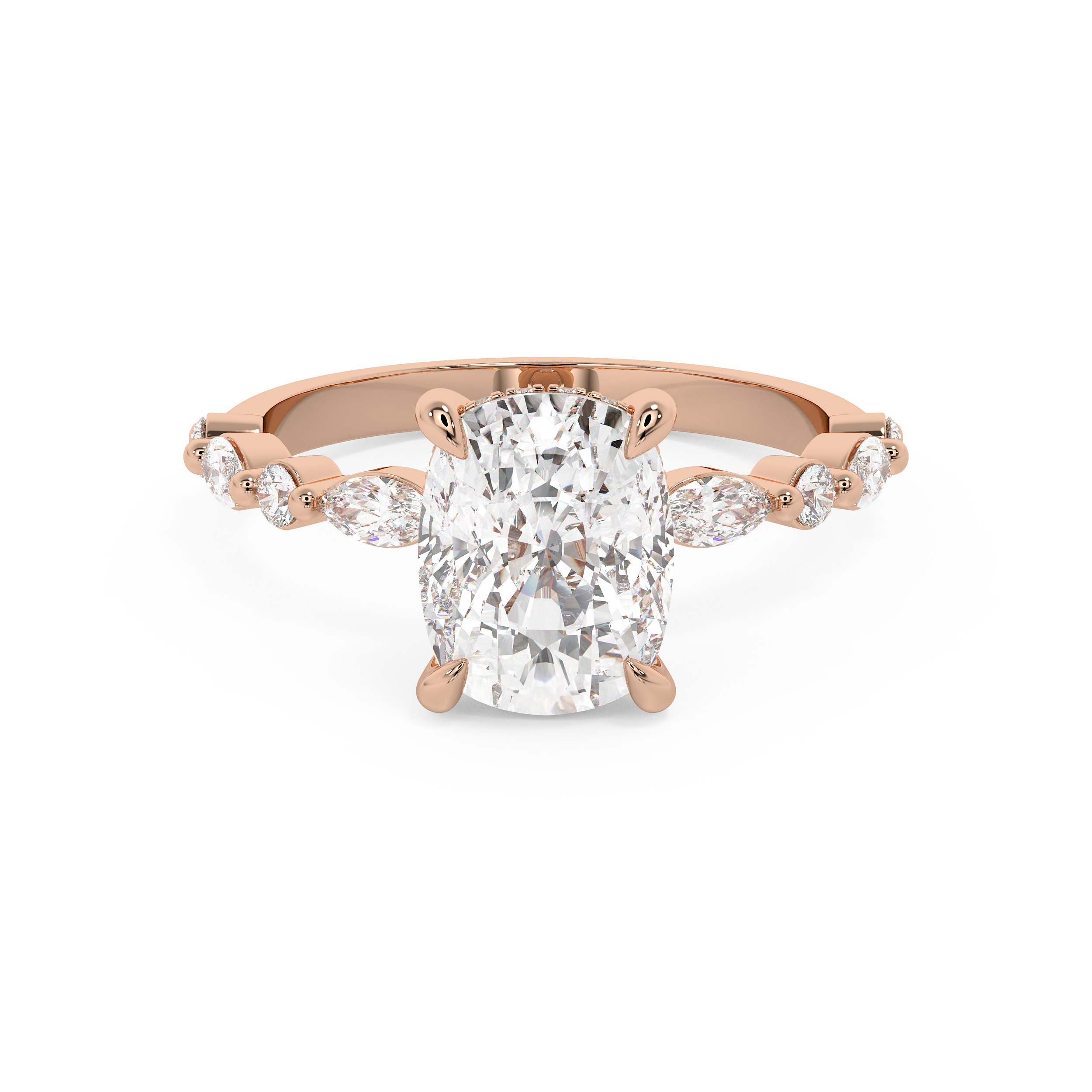 Elongated Cushion Pave Lab Grown Diamond Engagement Ring