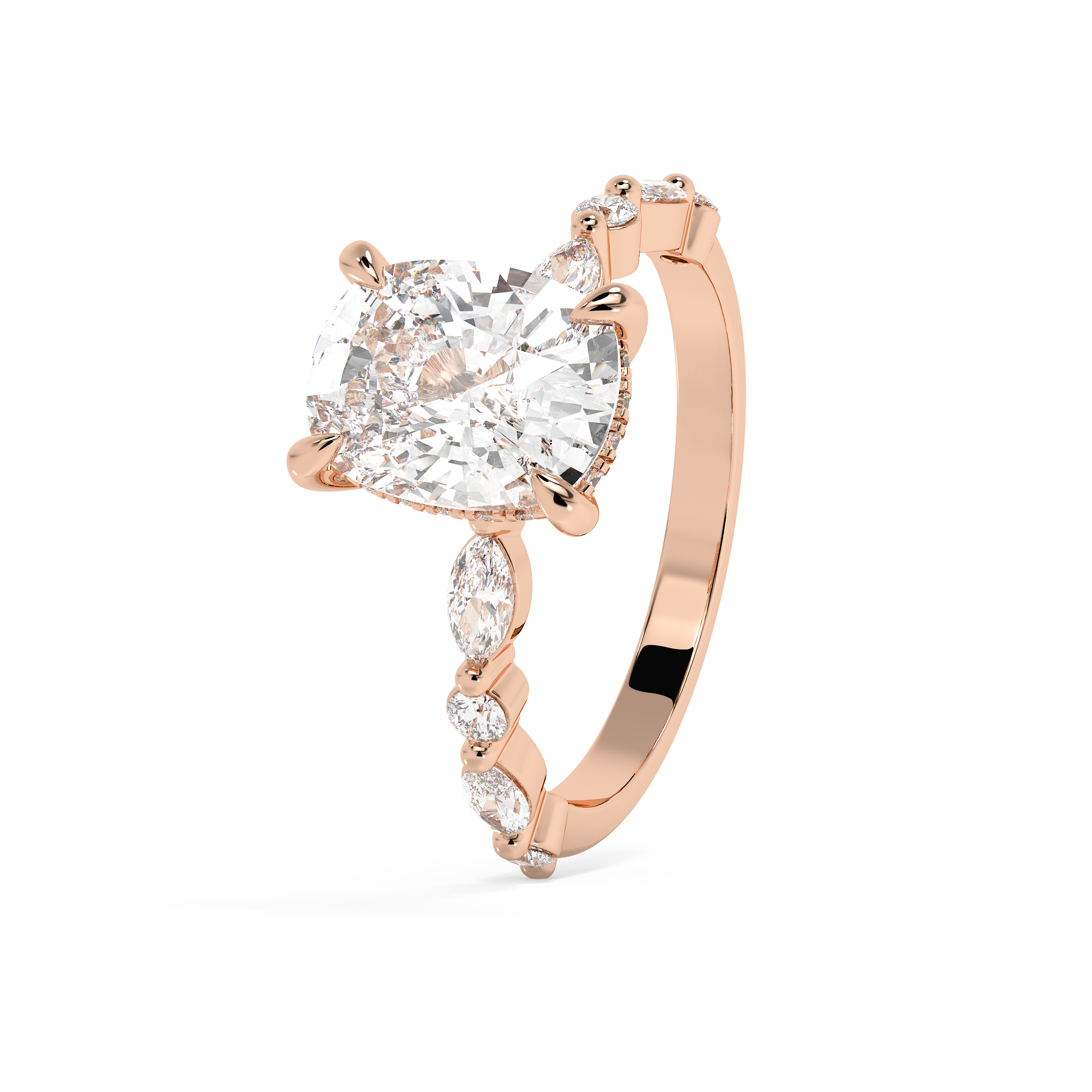 Elongated Cushion Pave Lab Grown Diamond Engagement Ring