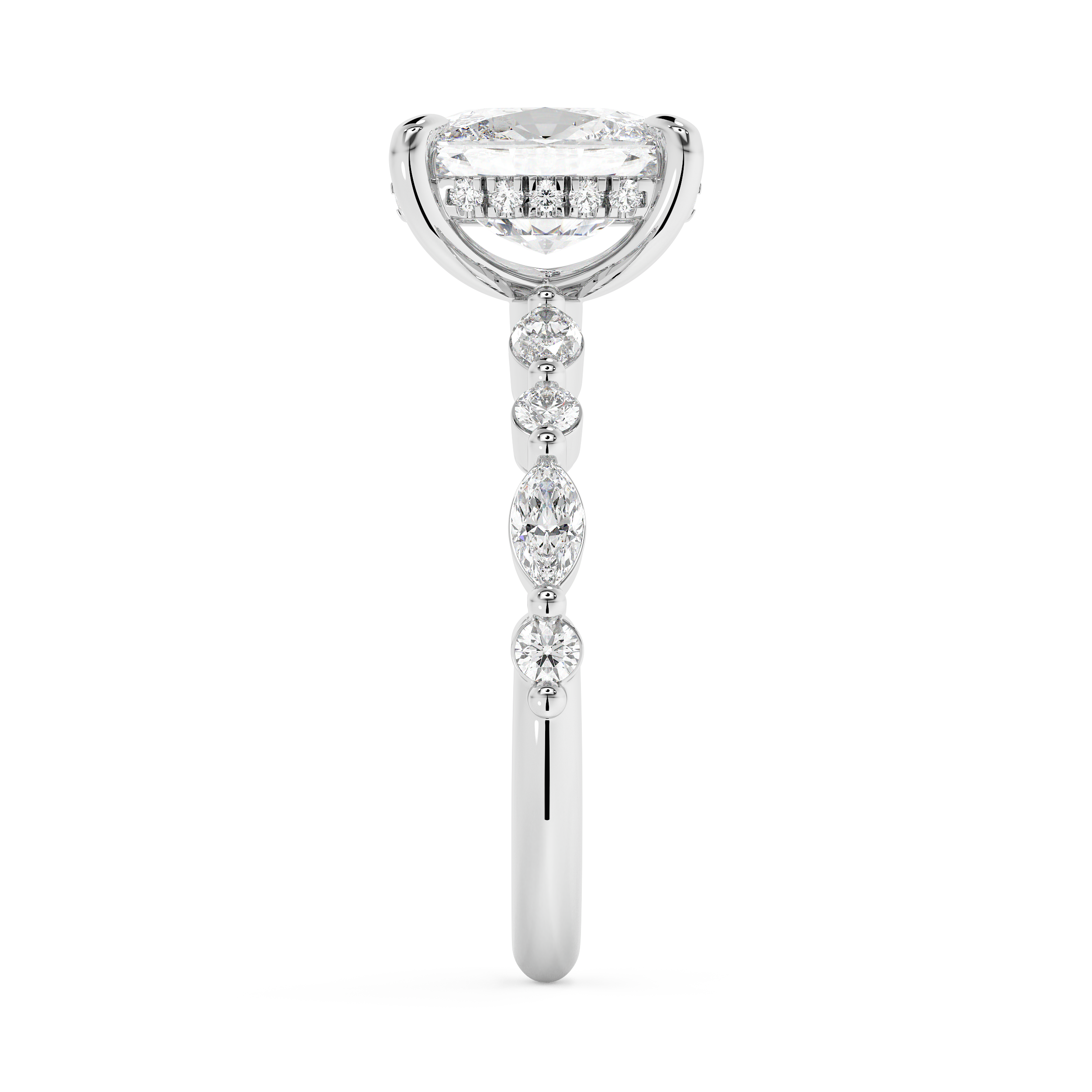 Elongated Cushion Pave Lab Grown Diamond Engagement Ring