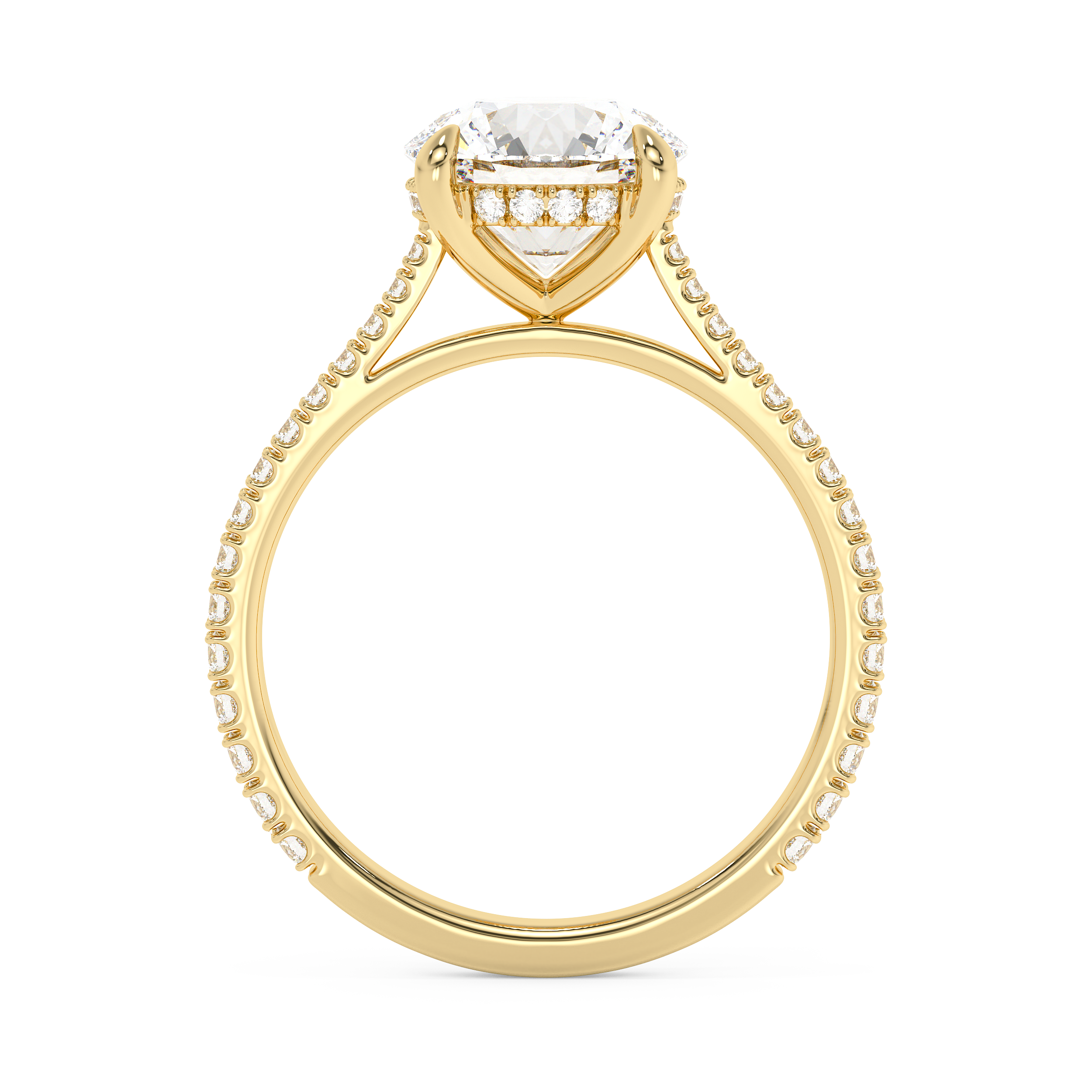 Round Hidden Halo & Pave Cathedral Lab Grown Diamond Engagement Ring