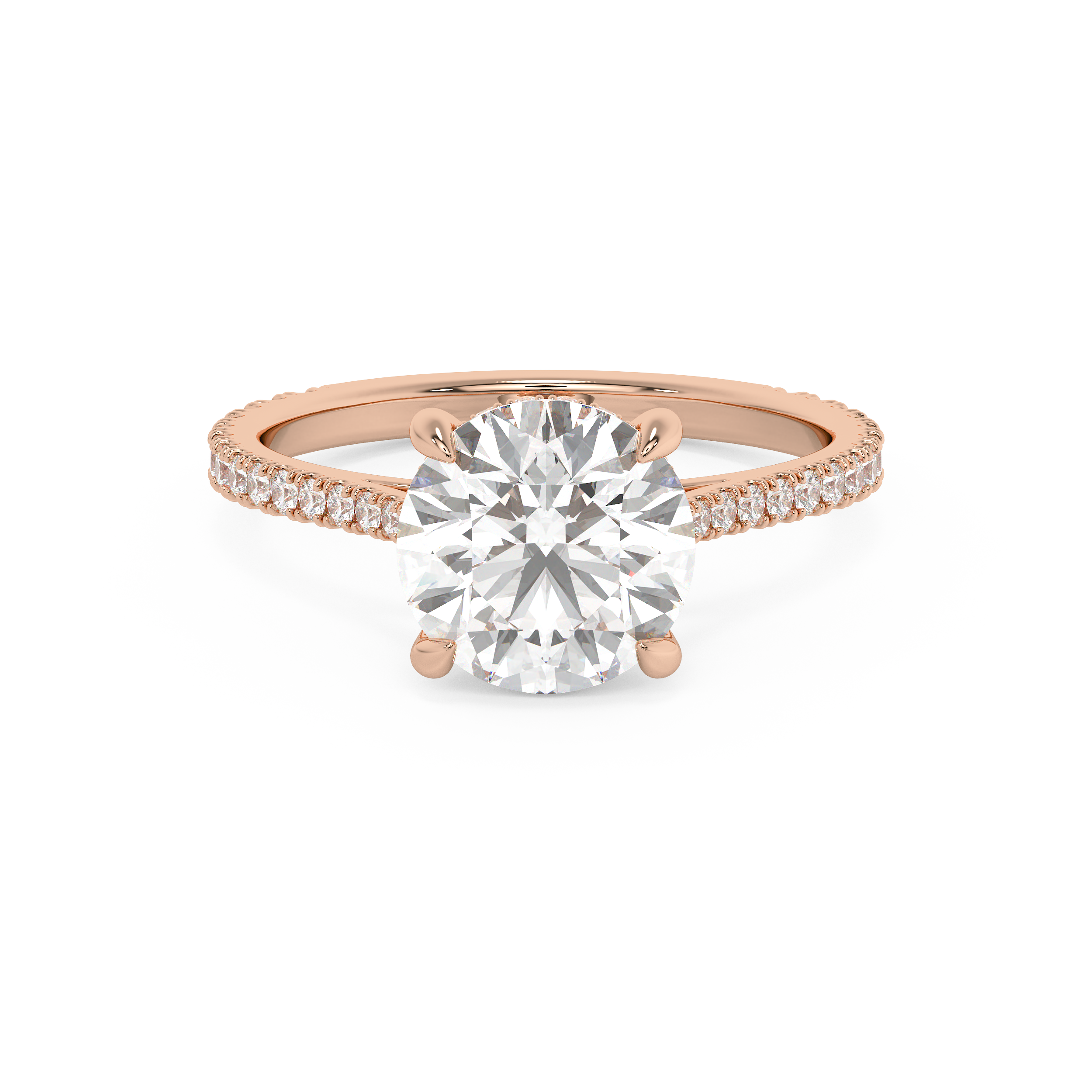 Round Hidden Halo & Pave Cathedral Lab Grown Diamond Engagement Ring