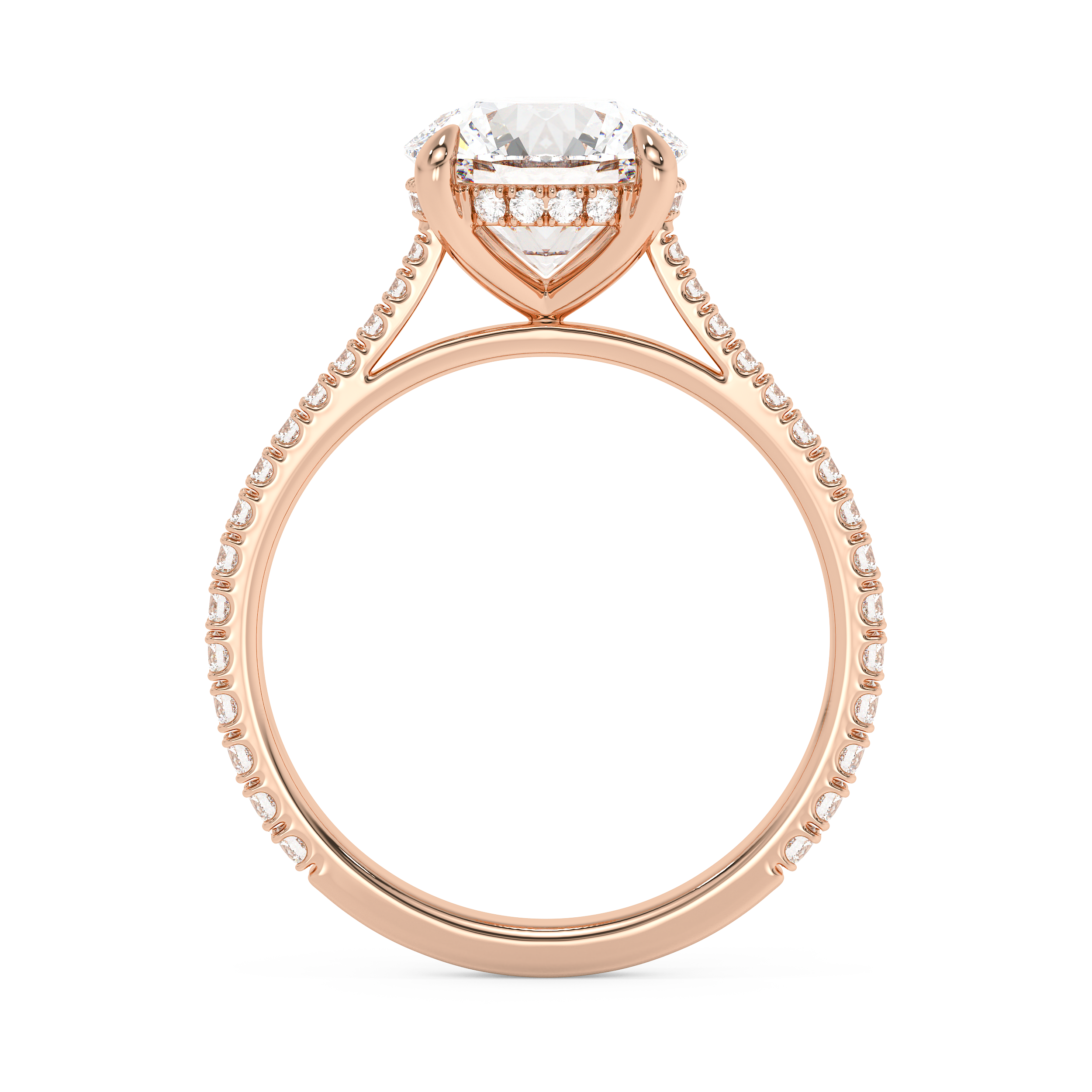 Round Hidden Halo & Pave Cathedral Lab Grown Diamond Engagement Ring