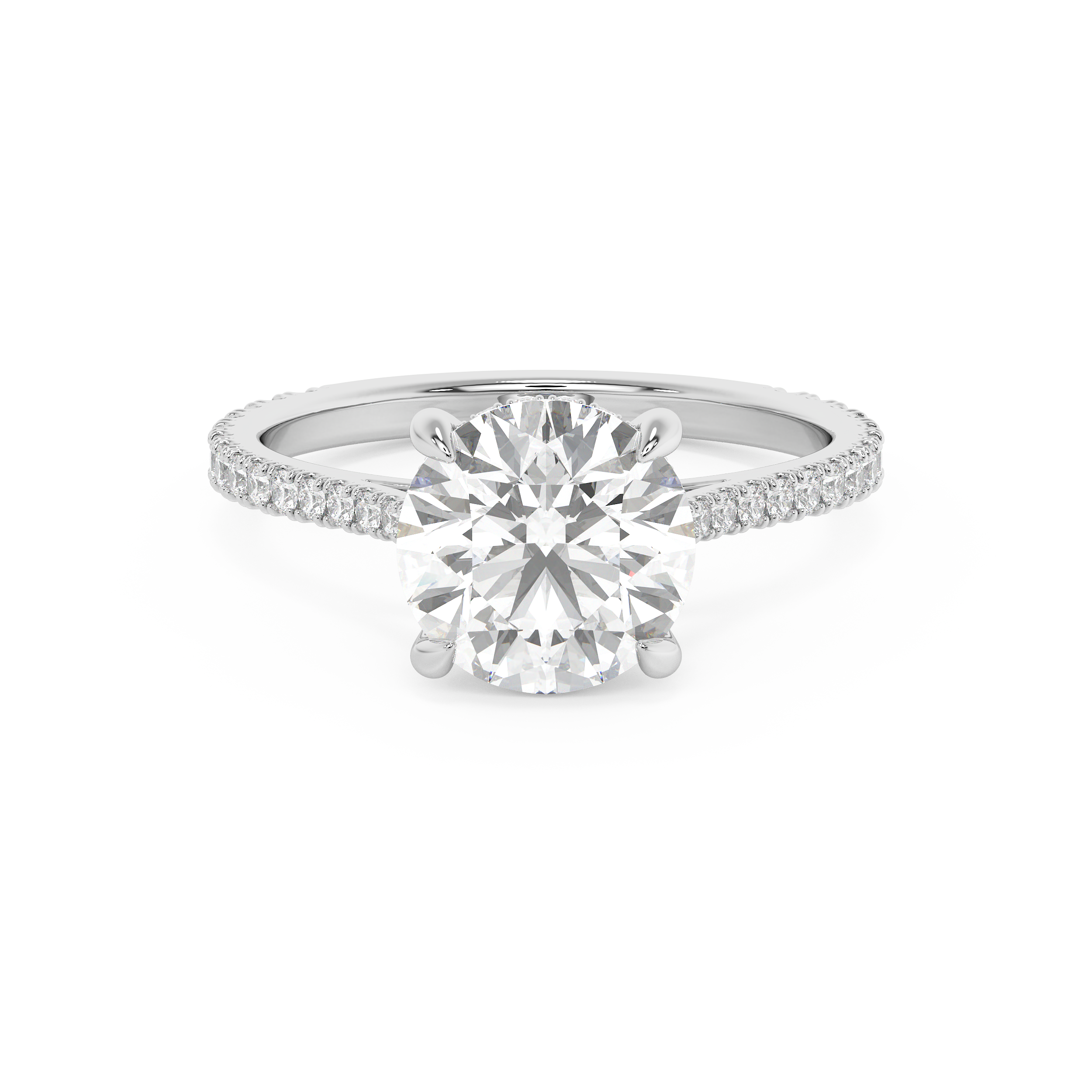 Round Hidden Halo & Pave Cathedral Lab Grown Diamond Engagement Ring