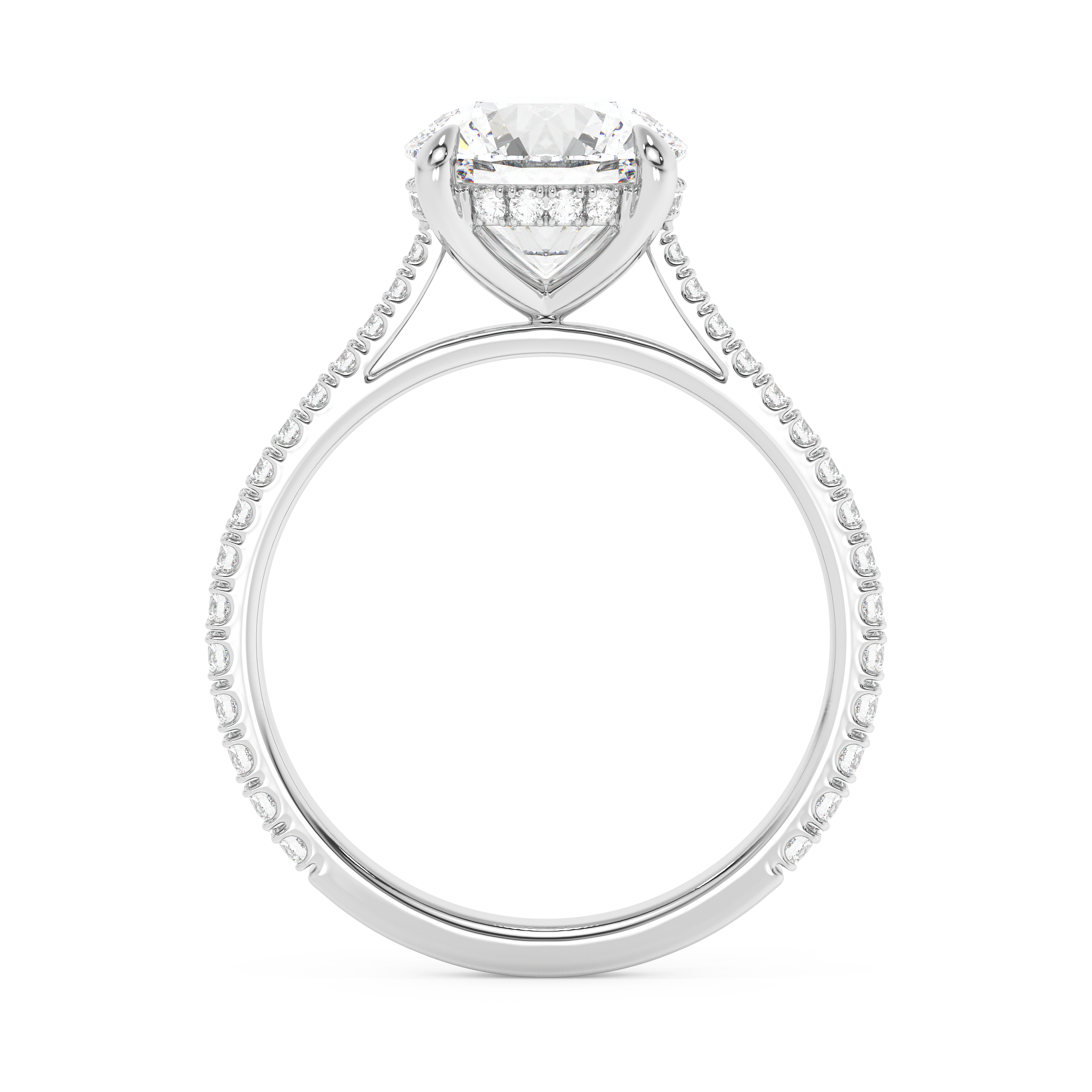 Round Hidden Halo & Pave Cathedral Lab Grown Diamond Engagement Ring