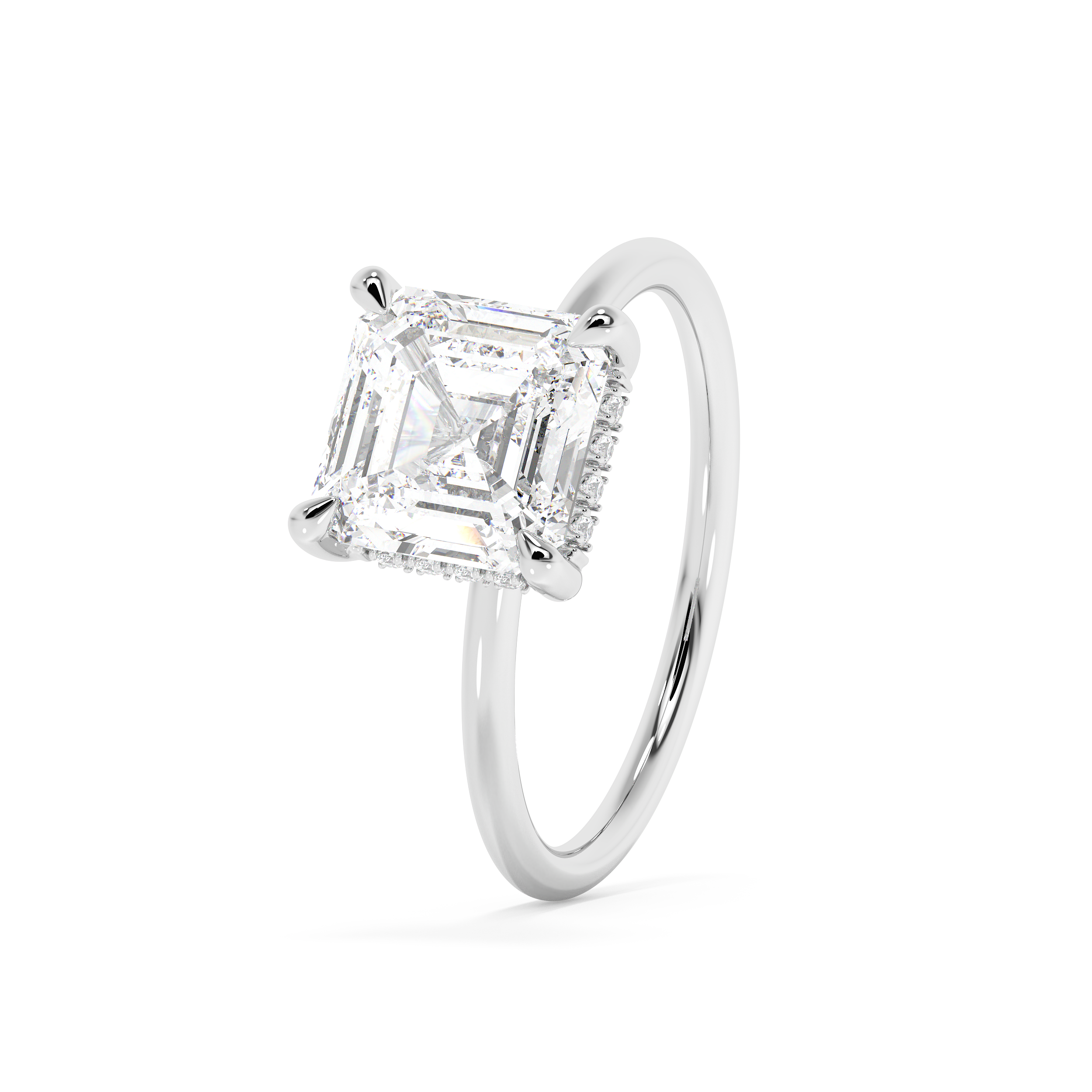 Asscher Hidden Halo Lab Grown Diamond Engagement Ring