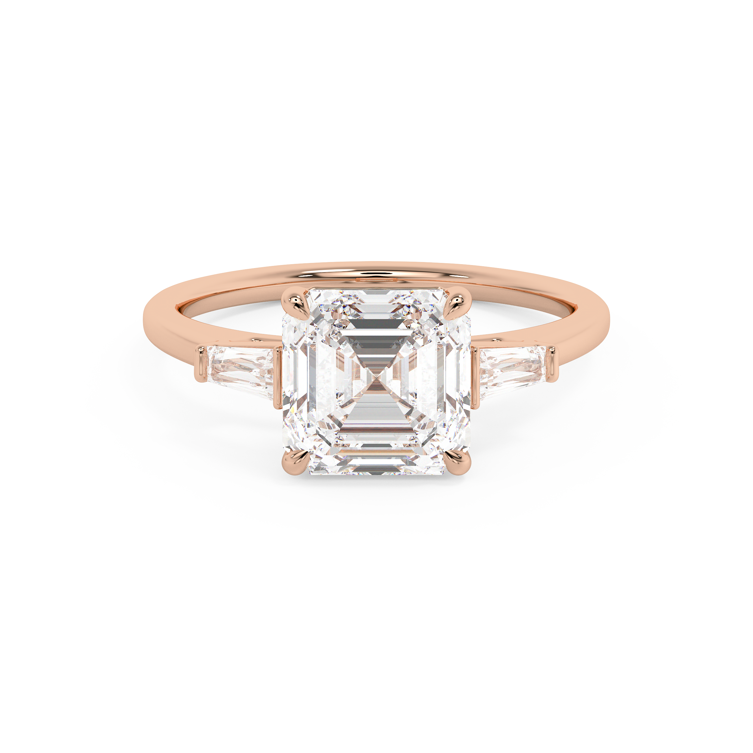 Asscher Three Stone Lab Grown Diamond Engagement Ring