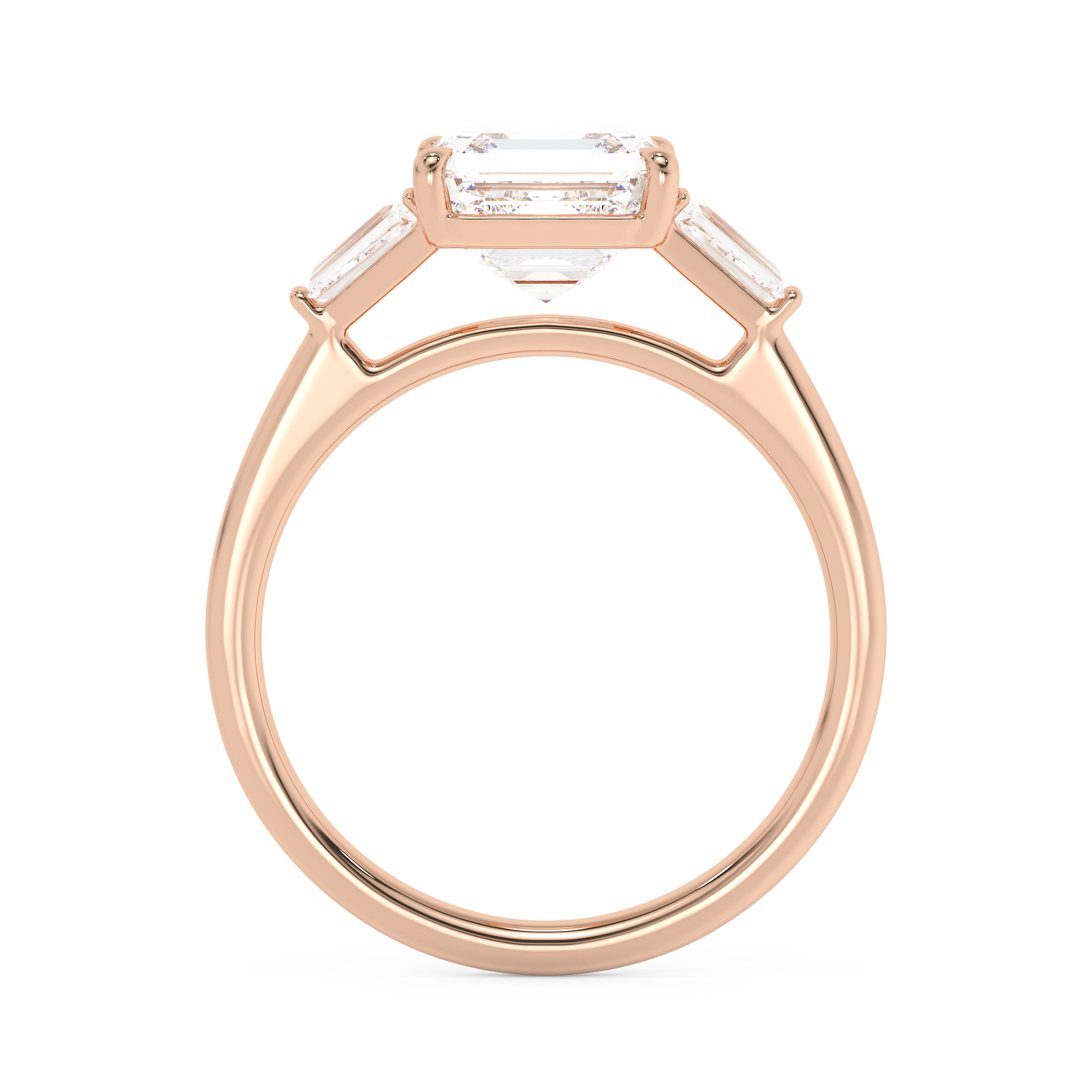 Asscher Three Stone Lab Grown Diamond Engagement Ring