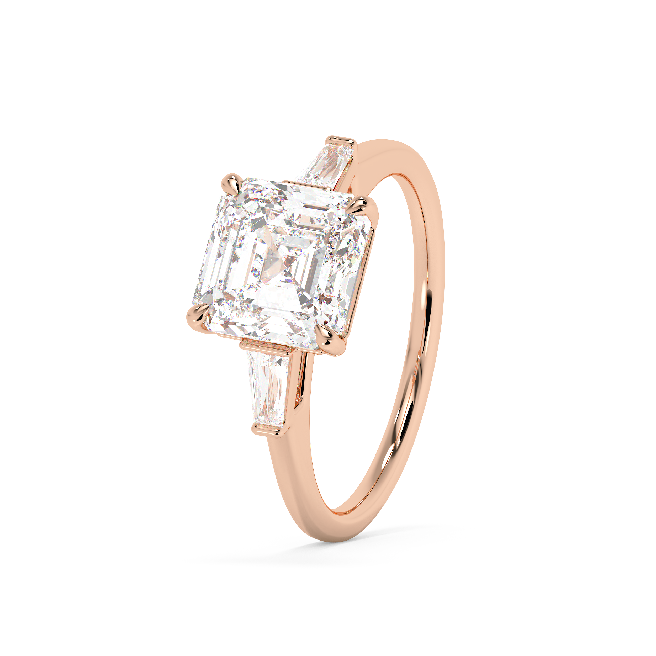 Asscher Three Stone Lab Grown Diamond Engagement Ring
