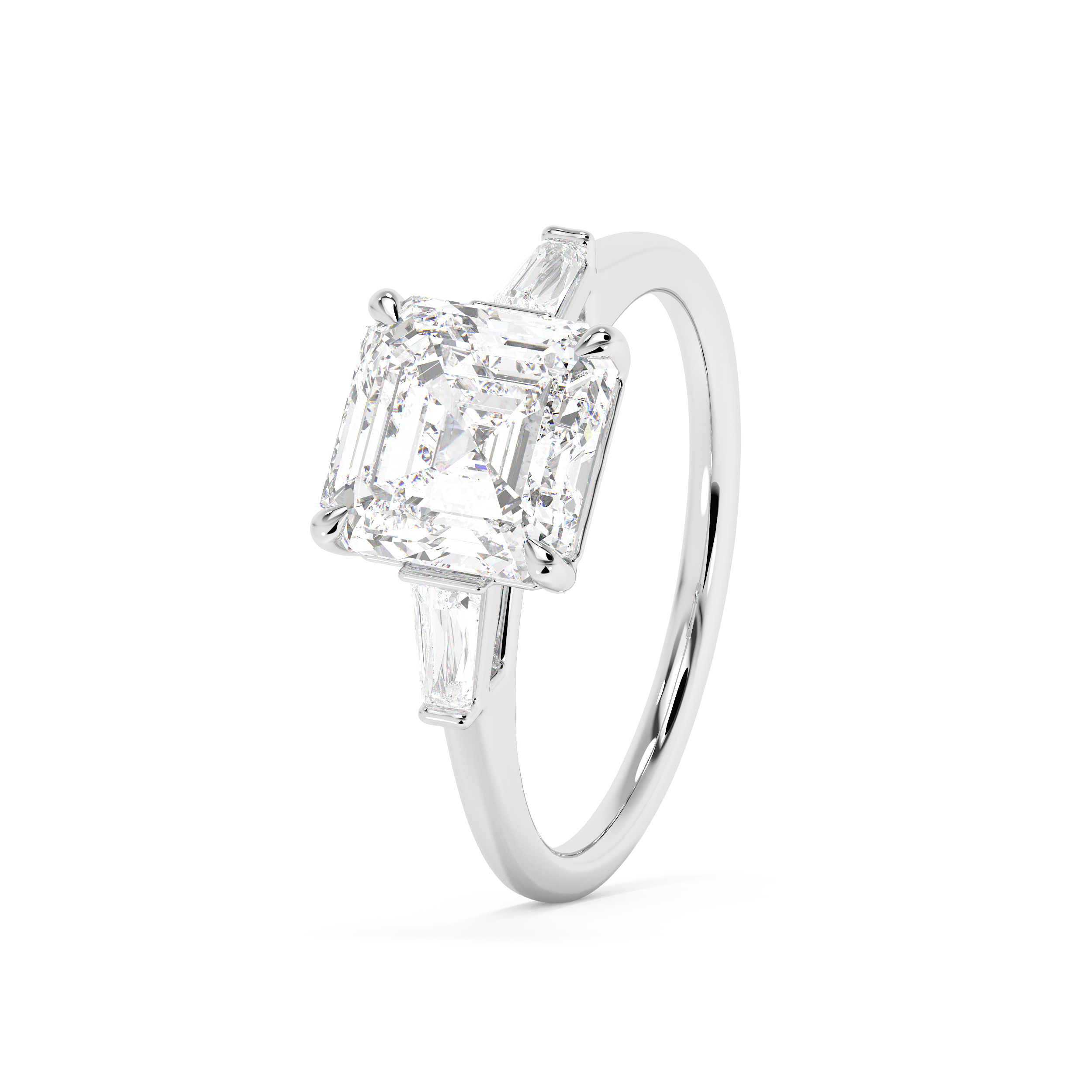 Asscher Three Stone Lab Grown Diamond Engagement Ring