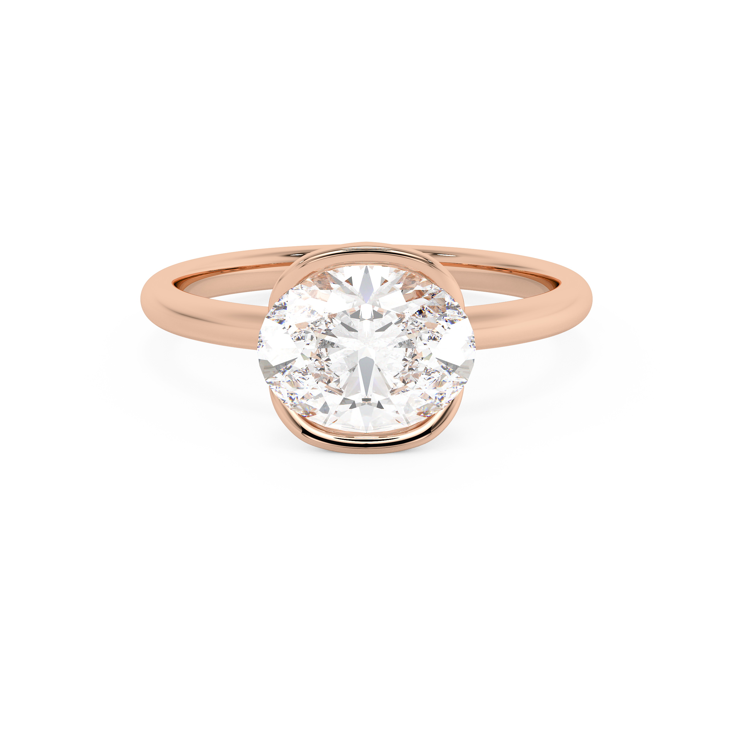 East West Oval Bezel Lab Grown Diamond Engagement Ring