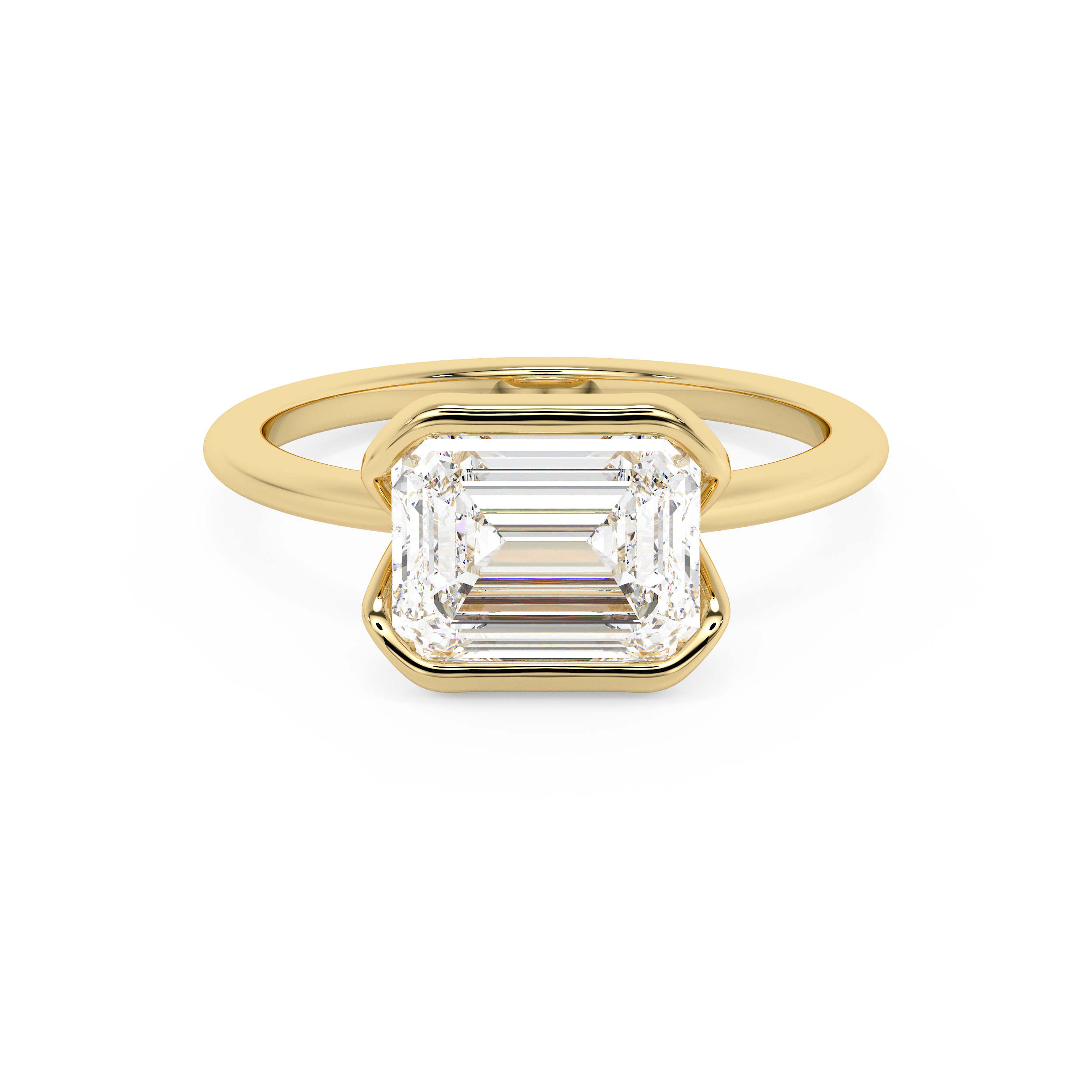 East West Emerald Bezel Lab Grown Diamond Engagement Ring