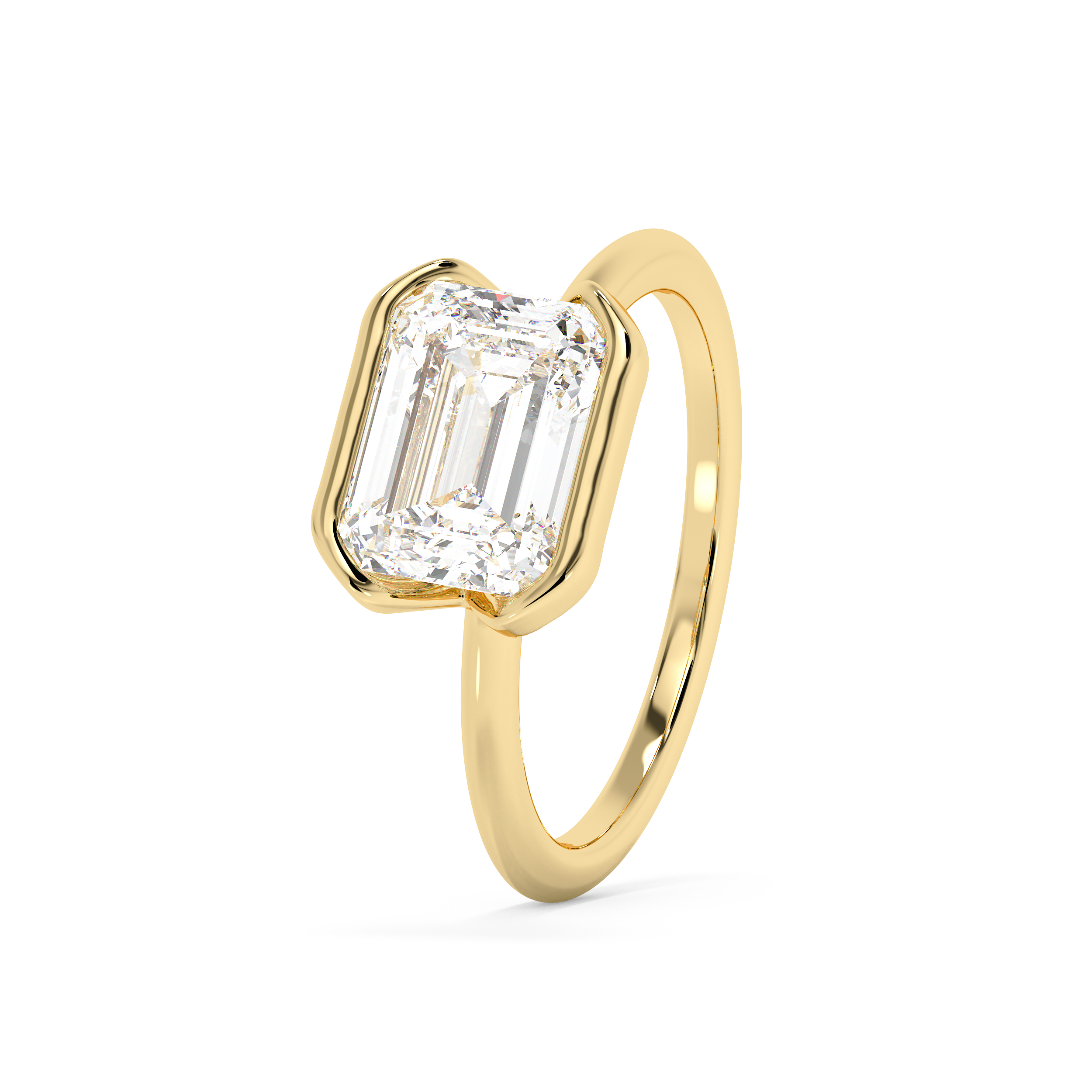 East West Emerald Bezel Lab Grown Diamond Engagement Ring
