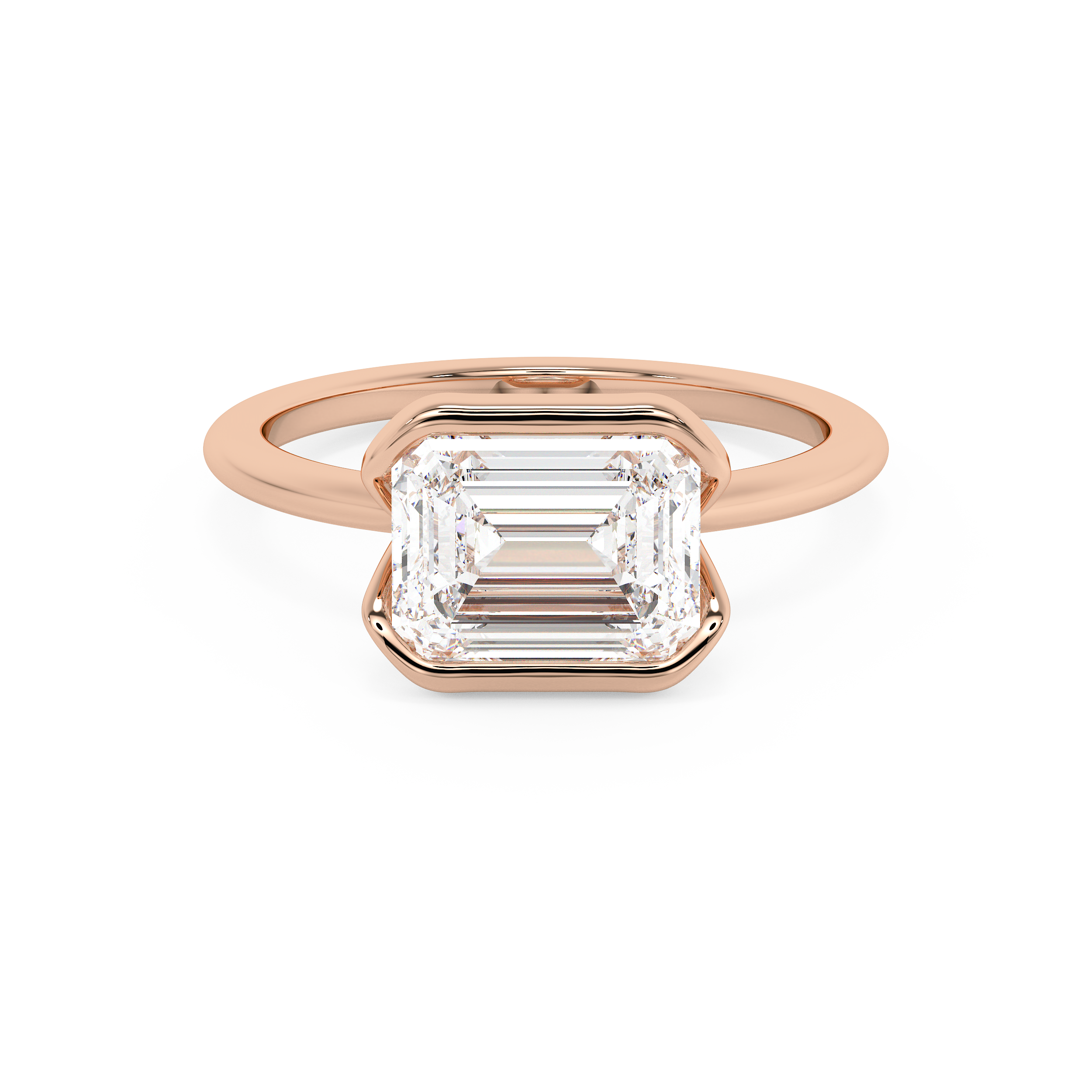 East West Emerald Bezel Lab Grown Diamond Engagement Ring