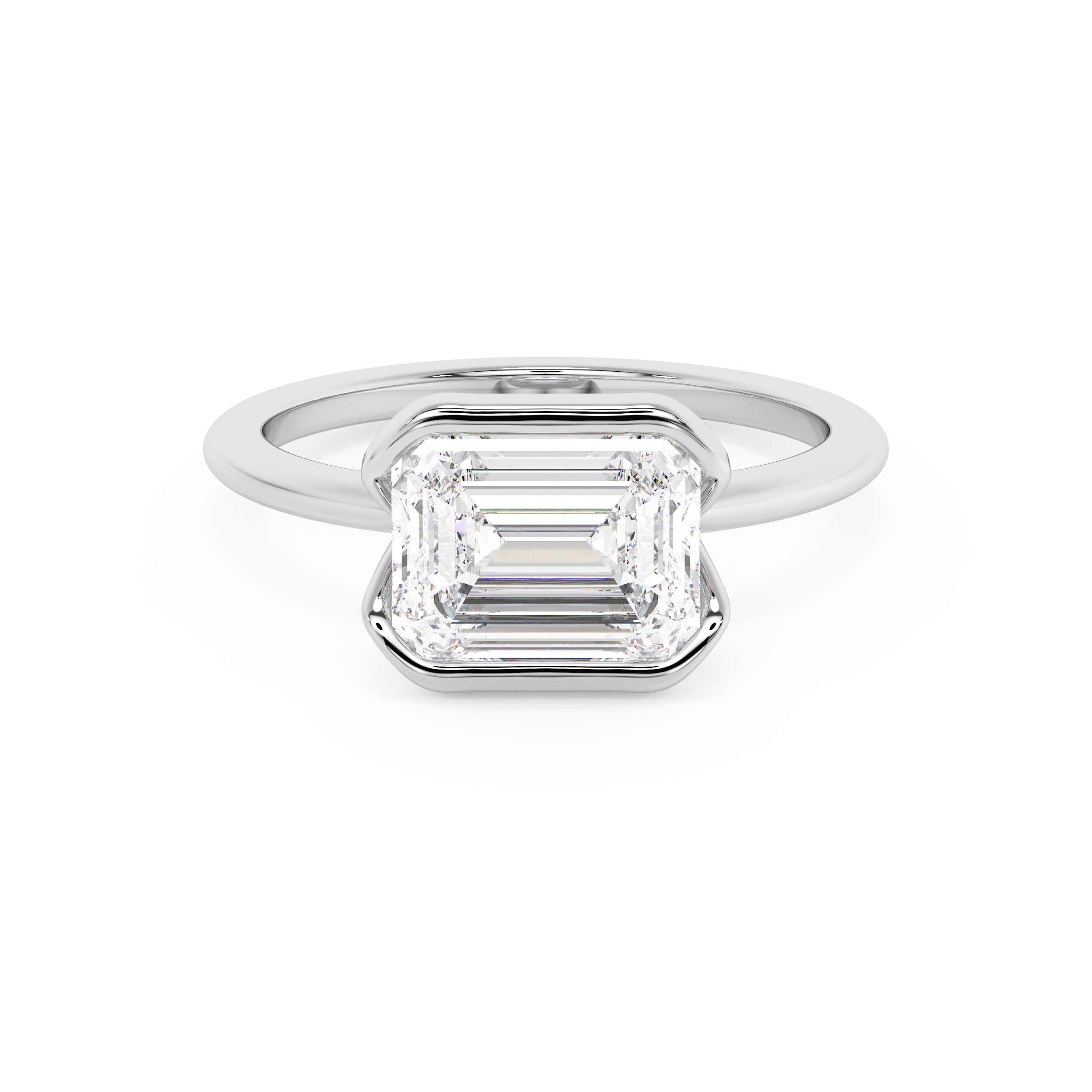 East West Emerald Bezel Lab Grown Diamond Engagement Ring