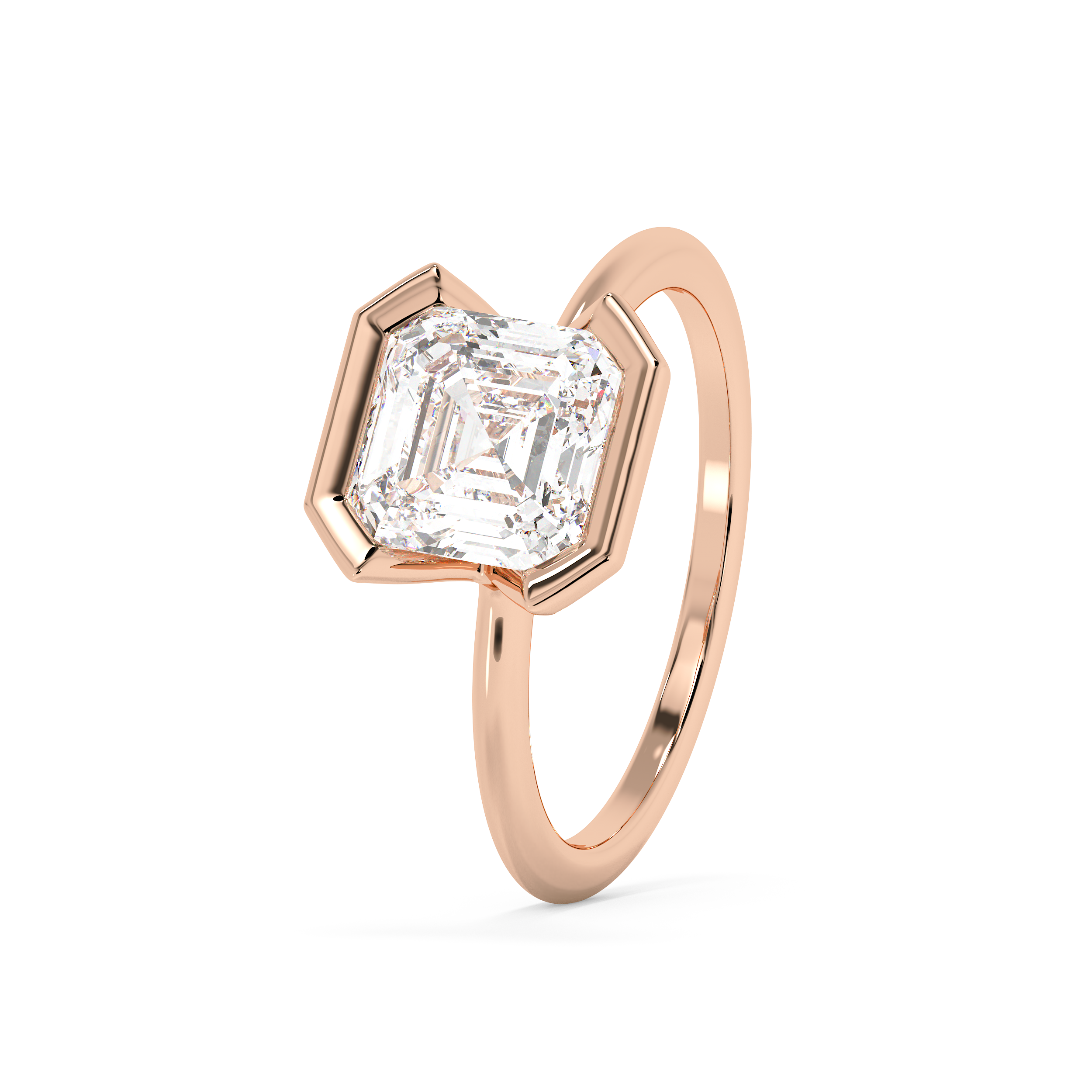 Asscher Half Bezel Lab Grown Diamond Engagement Ring