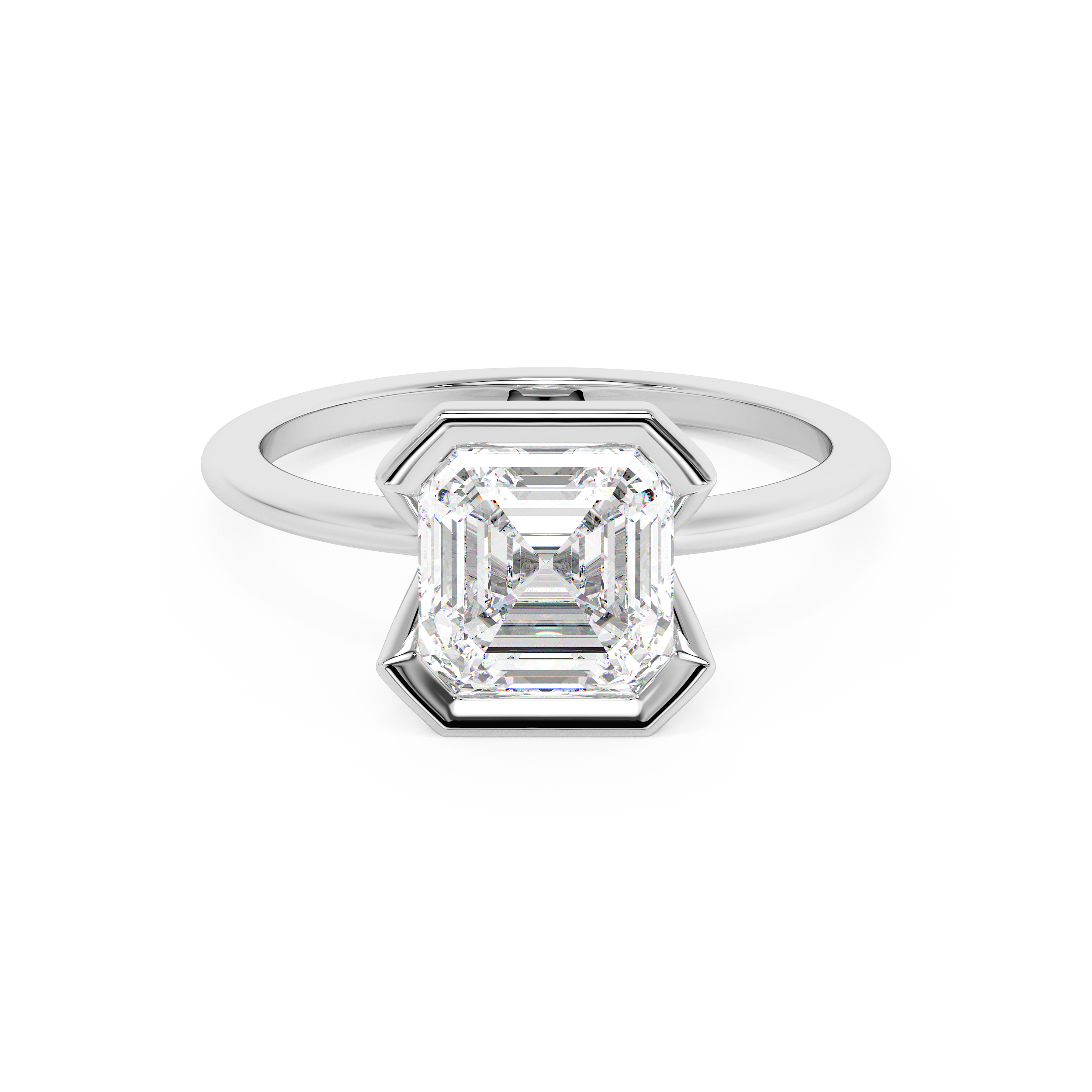 Asscher Half Bezel Lab Grown Diamond Engagement Ring